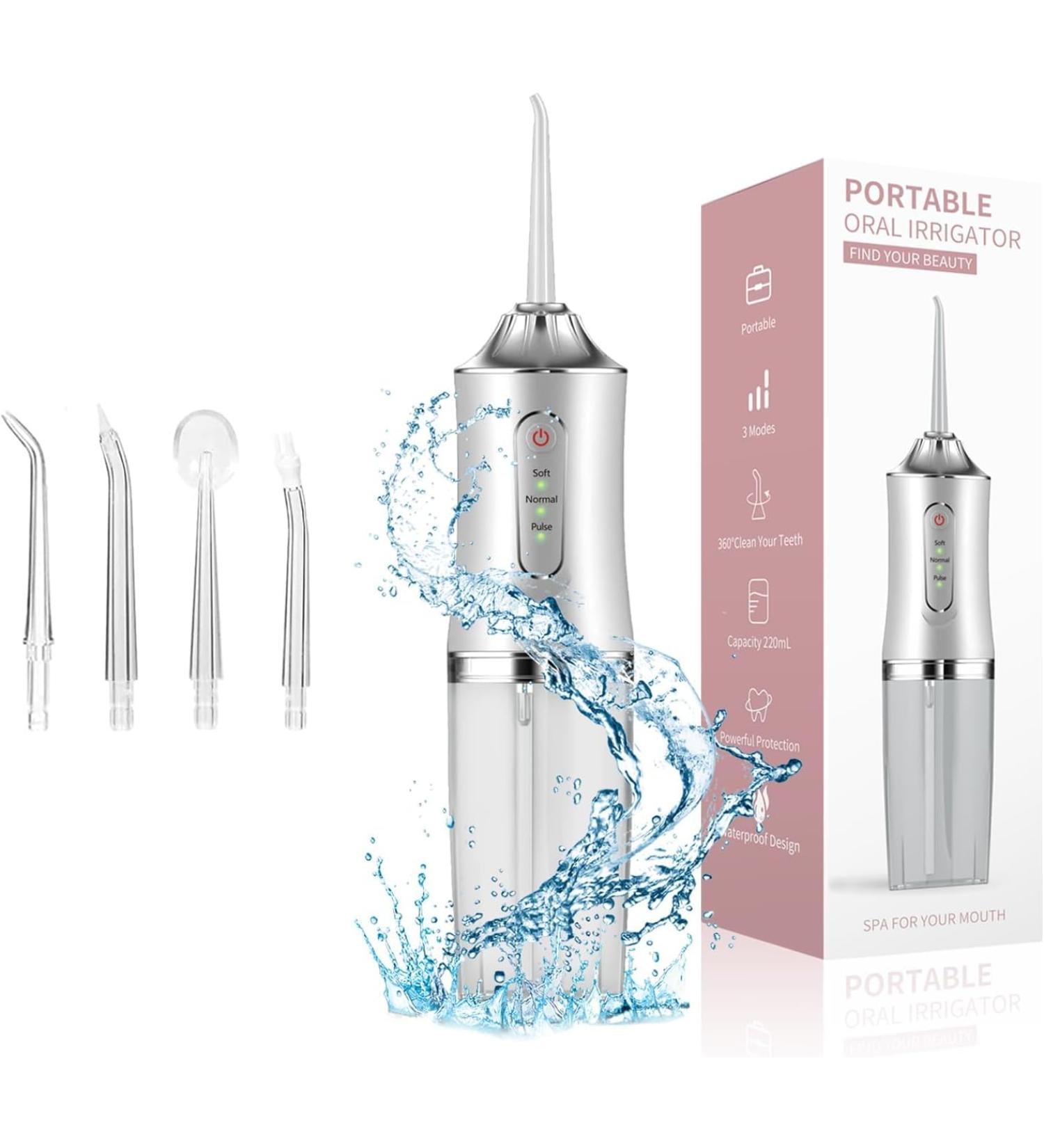 Water Dental Flosser - Cordless Oral Irrigator with 3 Modes IPX7 Waterproof & Rechargeable for Travel | Powerful Teeth Cleaner with 4 Tips for Braces & Bridges Care - Buy Online on GoSupps.com