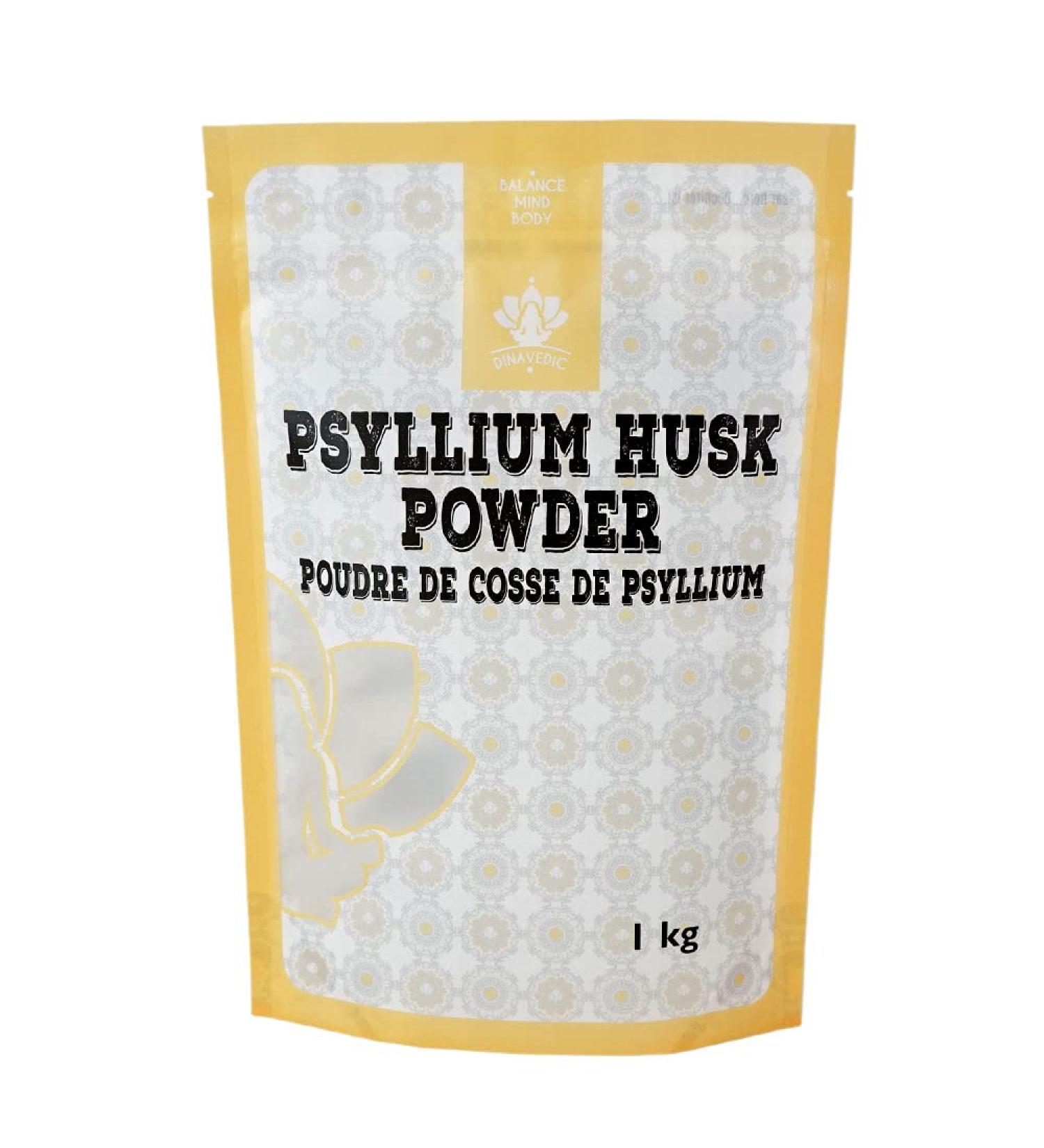 Dinavedic Unflavoured Psyllium Husk Powder - 1 Kg (2.2 lb) | Additive Free Source of Dietary Fiber Alternative for Xanthan Gum or Eggs In Baked Goods - Buy Online on GoSupps.com