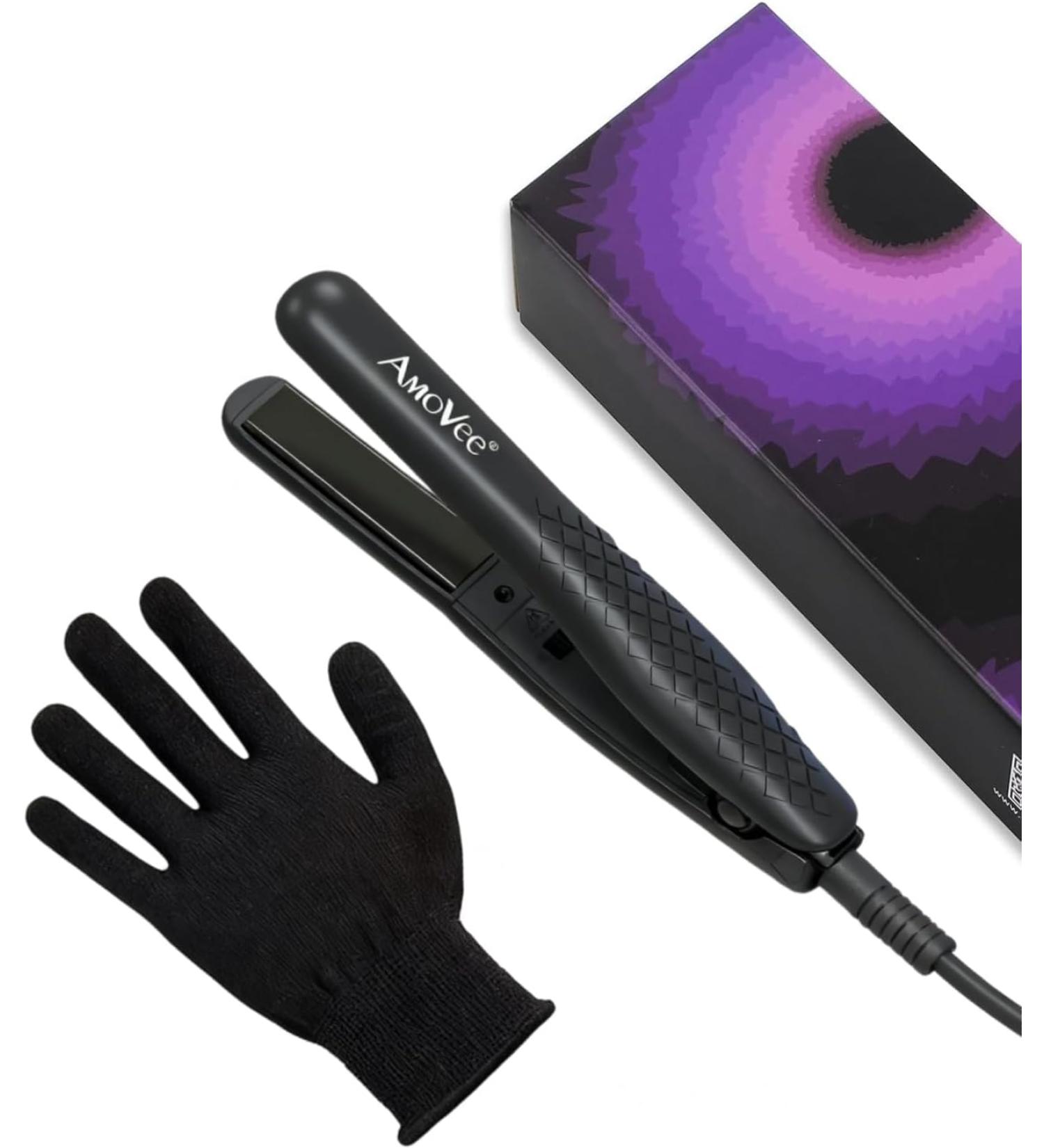 AmoVee Mini Flat Iron - Smart Ceramic Tourmaline Hair Straightener with Negative Ionic Technology - Travel Size (Black) - Buy Online on GoSupps.com