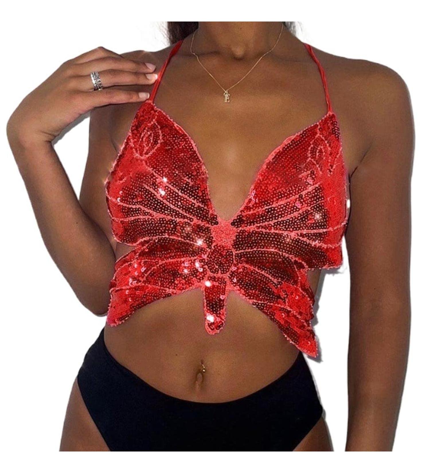 REETAN Sequins Butterfly Crop Top: Rave Costume for Women & Girls - C-Red - Buy Online on GoSupps.com