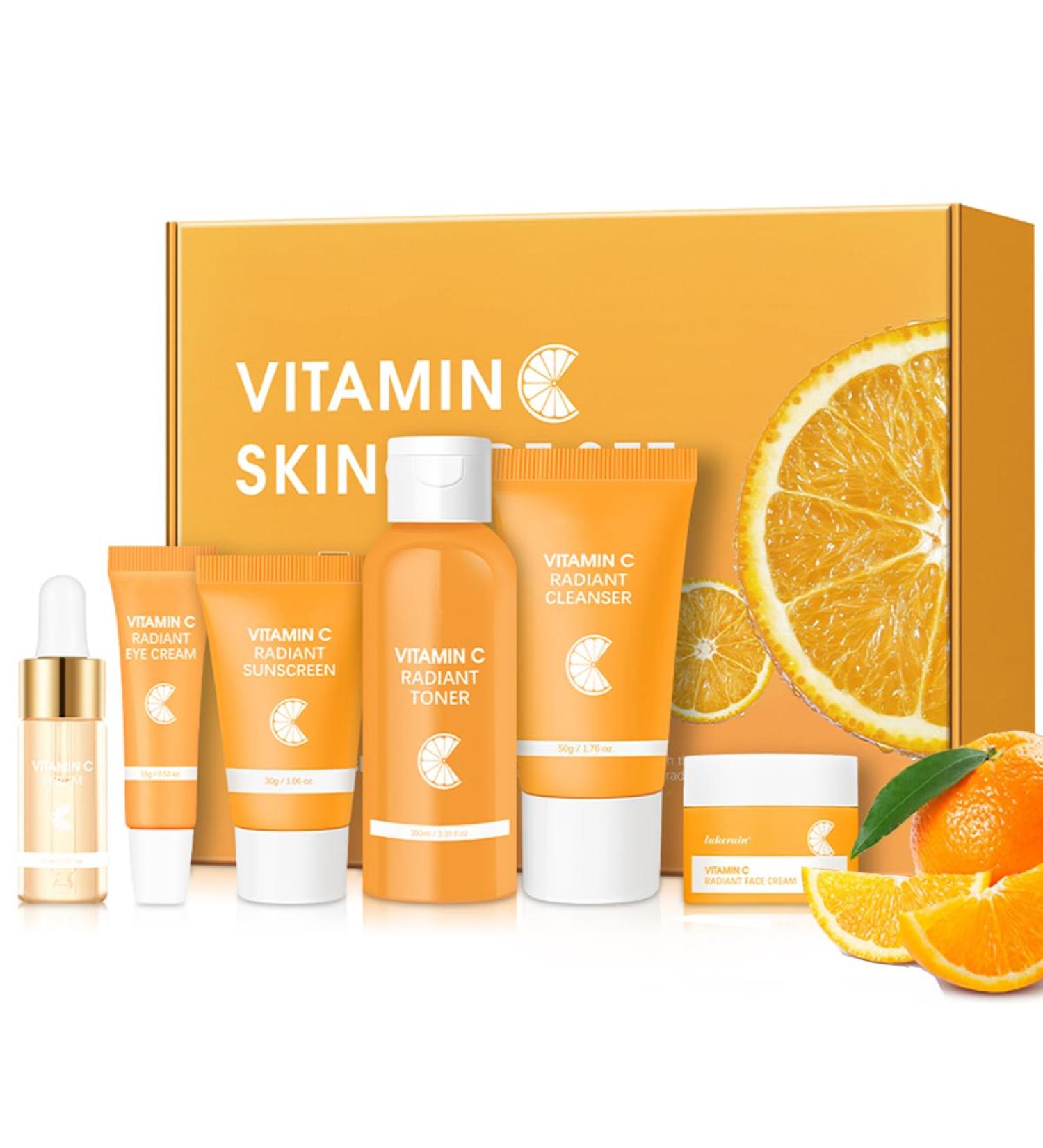 Baorder 6PCS Hydrating Skin Care Set with Vitamin C Face Care Kit Includes Serum Face Cream Eye Cream Toner Sunscreen Cleanser Face Care Set for Women Unique Gift - Buy Online on GoSupps.com