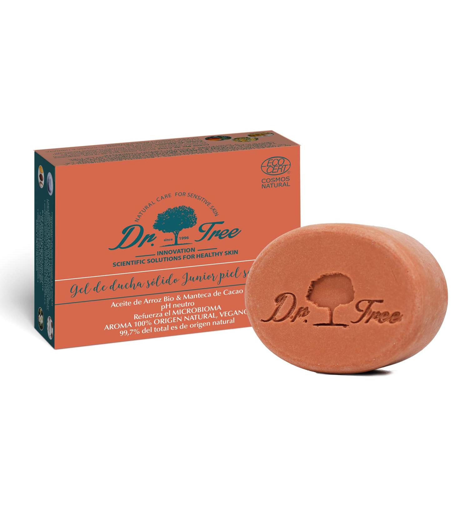 Dr. Tree Junior Ecological Solid Gel - Sensitive Skin - Strengthens the Microbiome - 99.7% Natural Ingredients - Organic Rice Oil and Cocoa Butter - Suitable for Vegan No Plastic - 75g - Buy Online on GoSupps.com