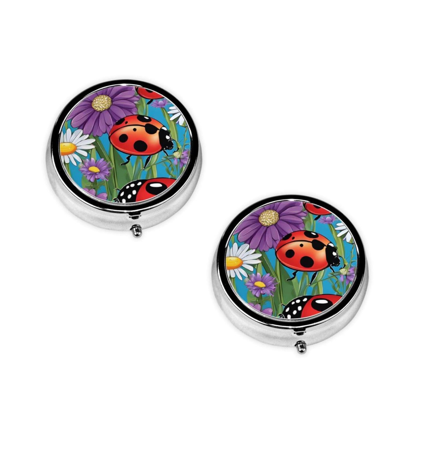 Colorful Ladybird Mini Round Pill Box - 3 Compartment Portable Organizer for Home Office & Travel - Buy Online on GoSupps.com