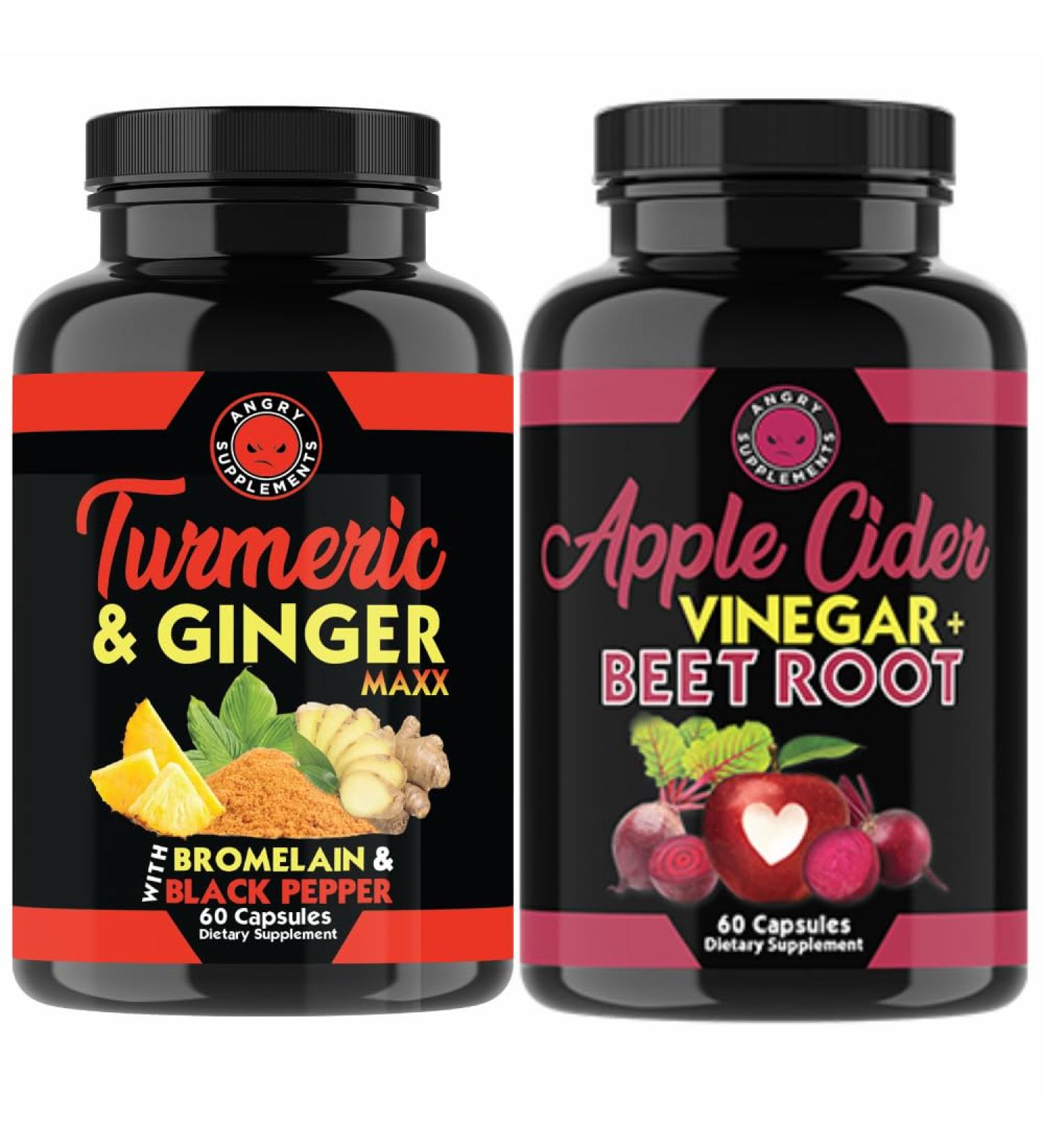 Angry Supplements Turmeric Ginger Maxx + Apple Cider Vinegar with Beet Root 2-Pack Wellness Bundle Supports Energy Digestion and Daily Vitality Natural Herbal Capsules for Men & Women - Buy Online on GoSupps.com
