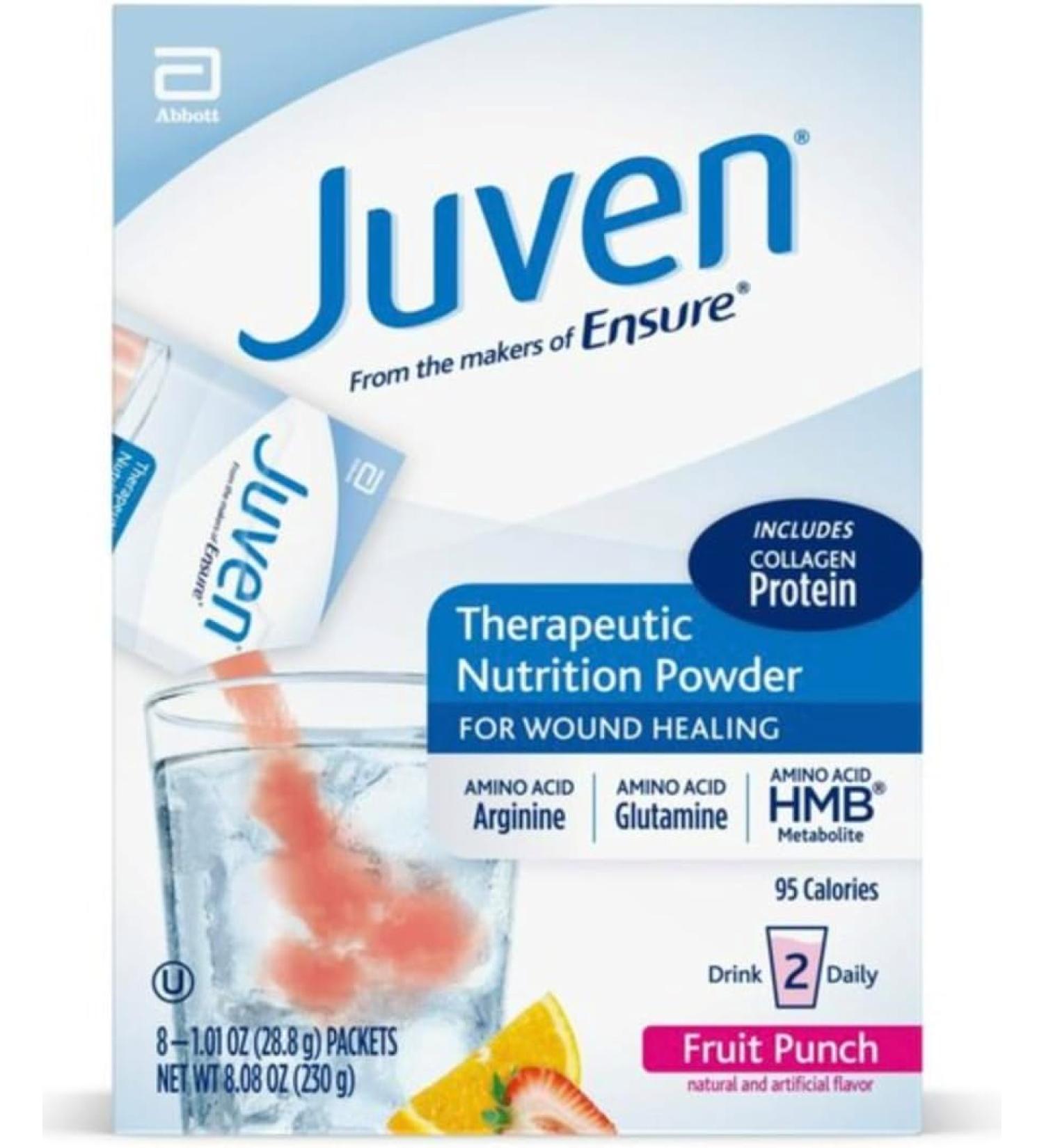Juven Therapeutic Nutrition Drink Powder Including Collagen Peptides Amino Acids and HMB for Wound Healing Support - Fruit Punch - 8 Packets - Buy Online on GoSupps.com
