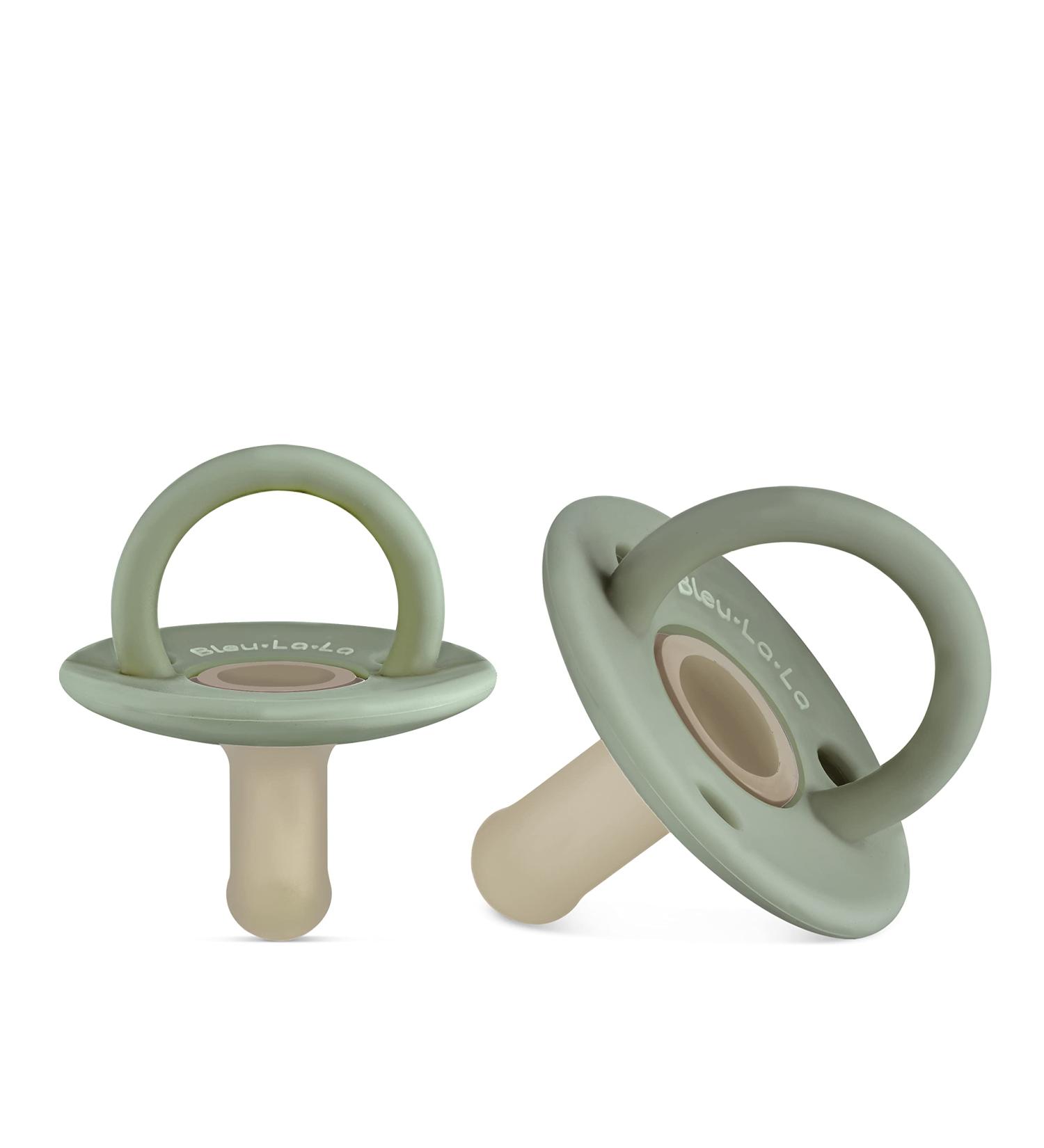 Bleu La La Lulubabe Pacifier - Stage 1 - Set of Two Tone Silicone Paci with Standard Handle, Hospital Nipple - Sage + Khaki - Buy Online on GoSupps.com