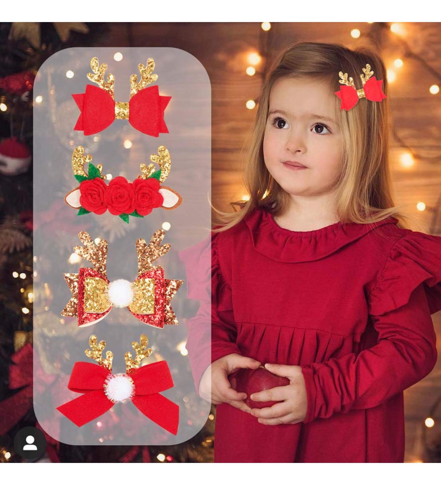 Iyou Christmas Loop Hair Clips - Flower Reindeer Red Hairpins for Women & Girls | 4-Piece Set - Buy Online on GoSupps.com