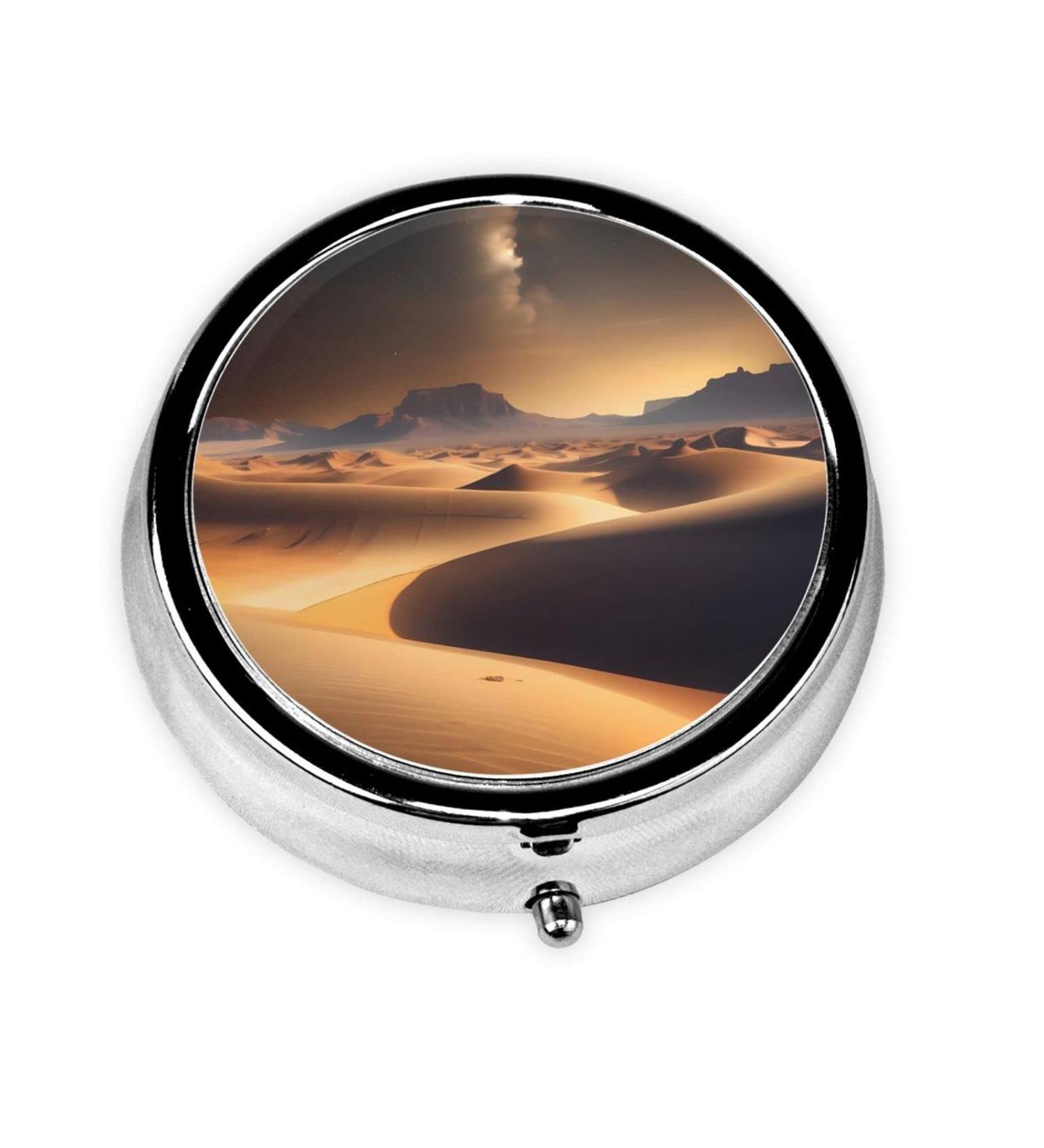 Desert Stars Round Pill Box Organizer | 3 Compartment Portable Travel Pill Box for Easy Medication Management - Buy Online on GoSupps.com