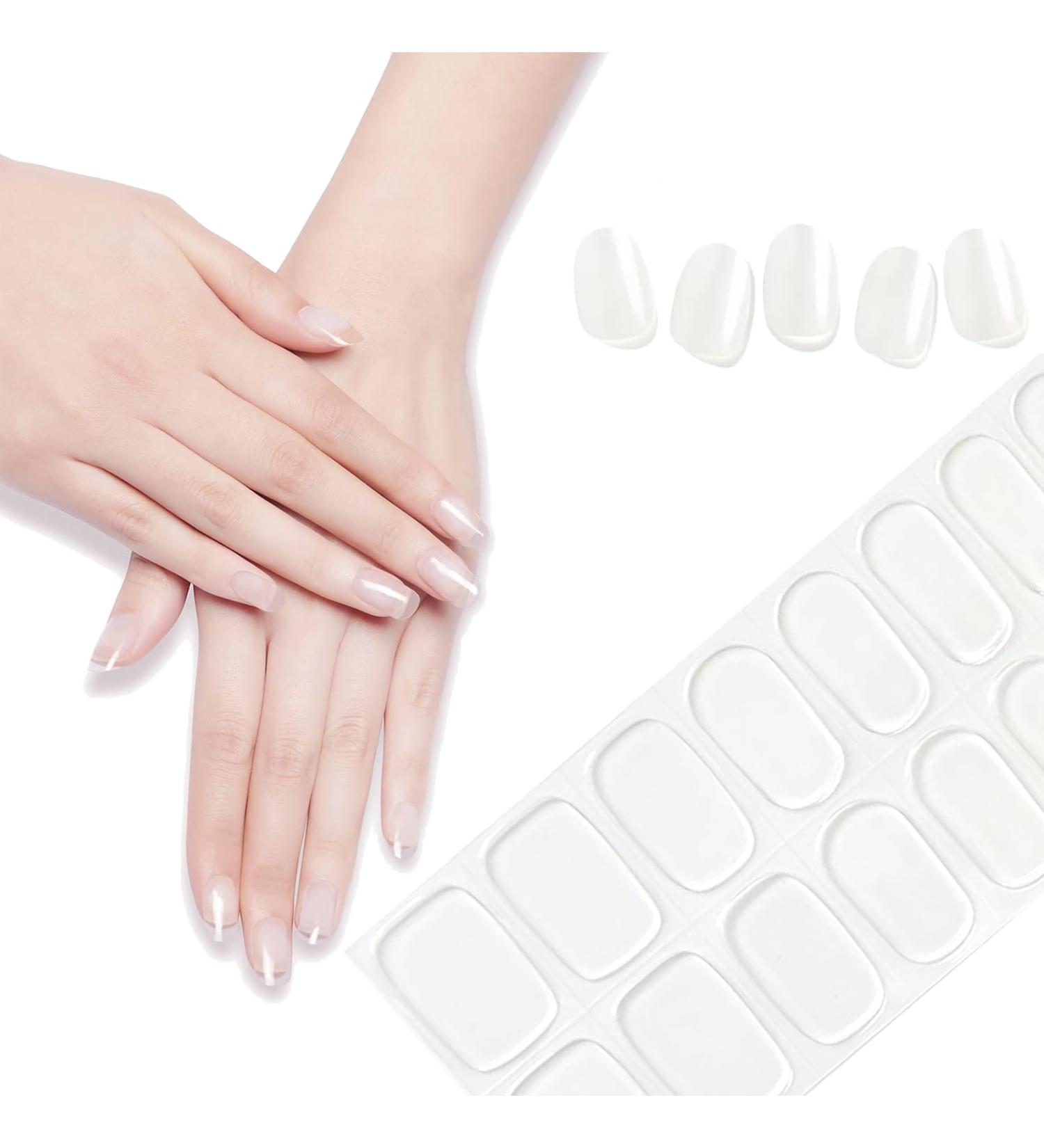 Semi Cured Gel Nails Strips - 20 Stickers Nude Nail Wraps Soft Self -Adhesive Gel Nail Stickers Long Lasting for Nails French Tip Manicure Nail Wraps UV/LED Lamp Required Clear - Buy Online on GoSupps.com