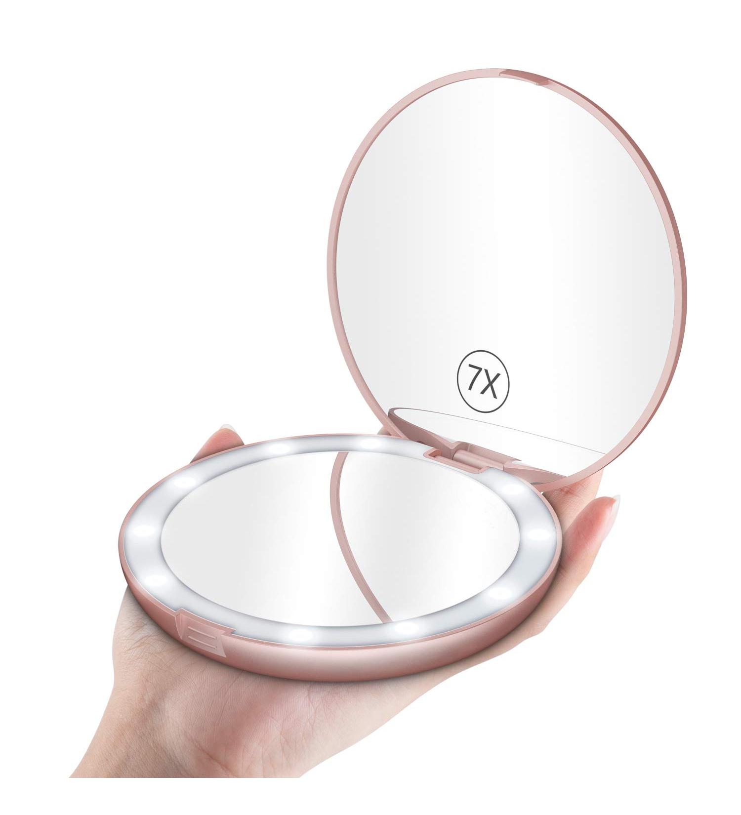 Benbilry LED Lighted Travel Makeup Mirror | 1x/7x Magnification | Portable 5 Inch Dual Sided Vanity Mirror with Lights | Rose Gold Compact Illuminated Cosmetic Mirror - Buy Online on GoSupps.com