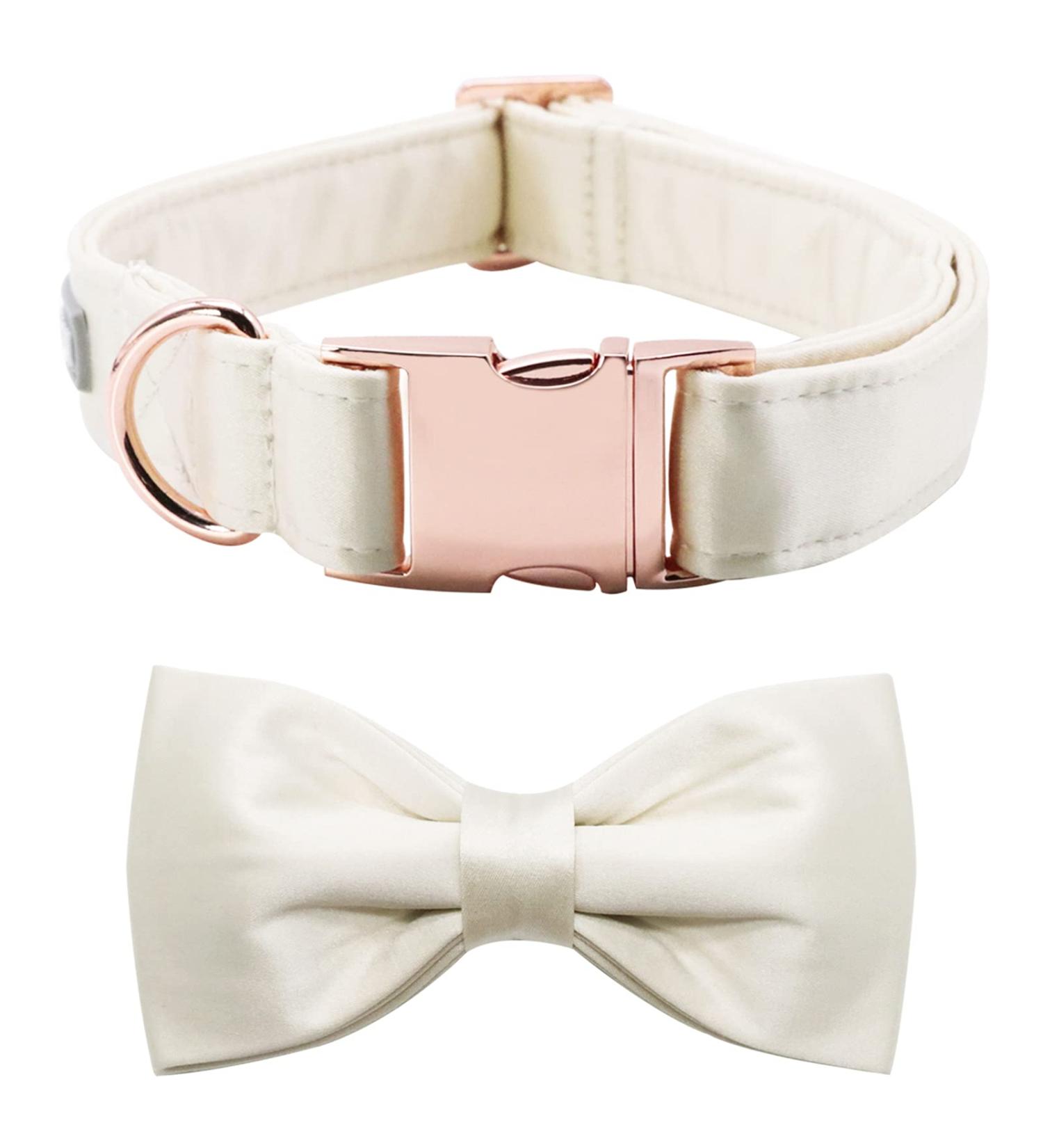 Lionet Paw's Wedding Dog Collar - Comfortable Silk White Collar with Removable Fly for Medium Dogs (34-55cm) | International Shipping - Buy Online on GoSupps.com