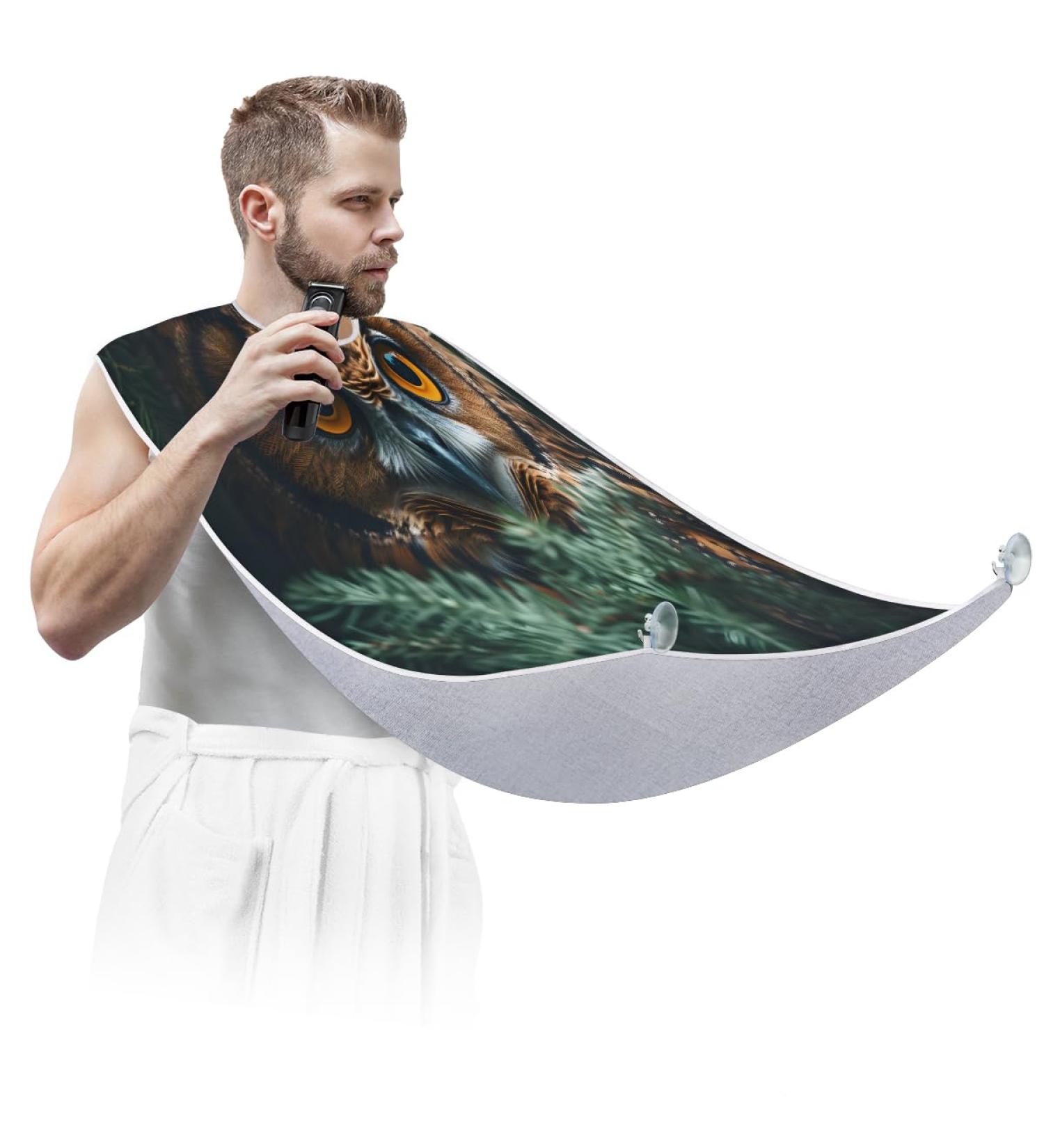 Owl Plant Beard Bib Apron | Men's Shaving Beard Hair Catcher | Perfect Gift for Dad & Husband | Father's Day Anniversary Christmas - Buy Online on GoSupps.com