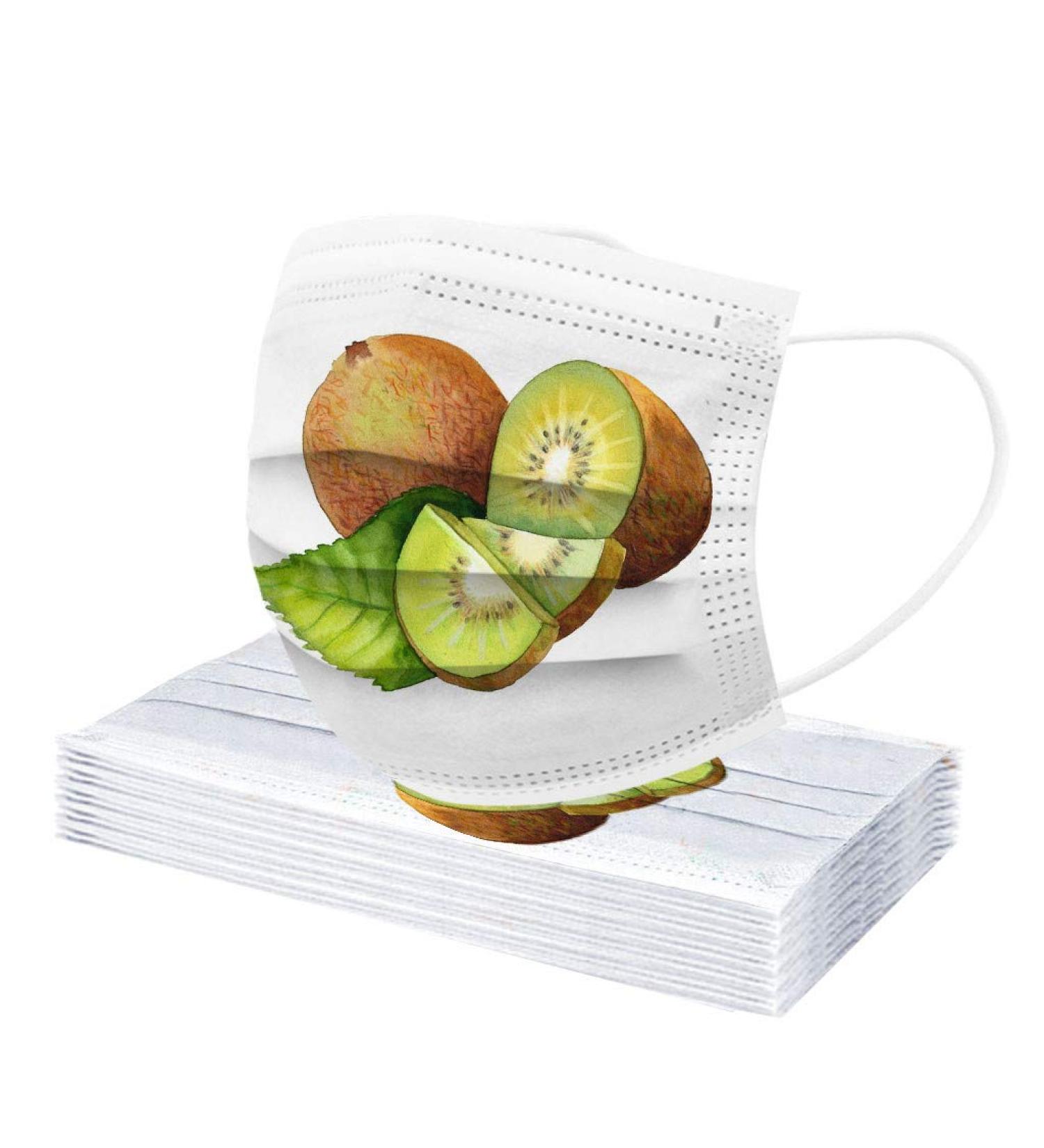 10/50pcs New Fruit Print White Adult Disposable Facemask 3Ply Breathable Cloth Face_Masks for Daily Use Kiwi-10pc - Buy Online on GoSupps.com