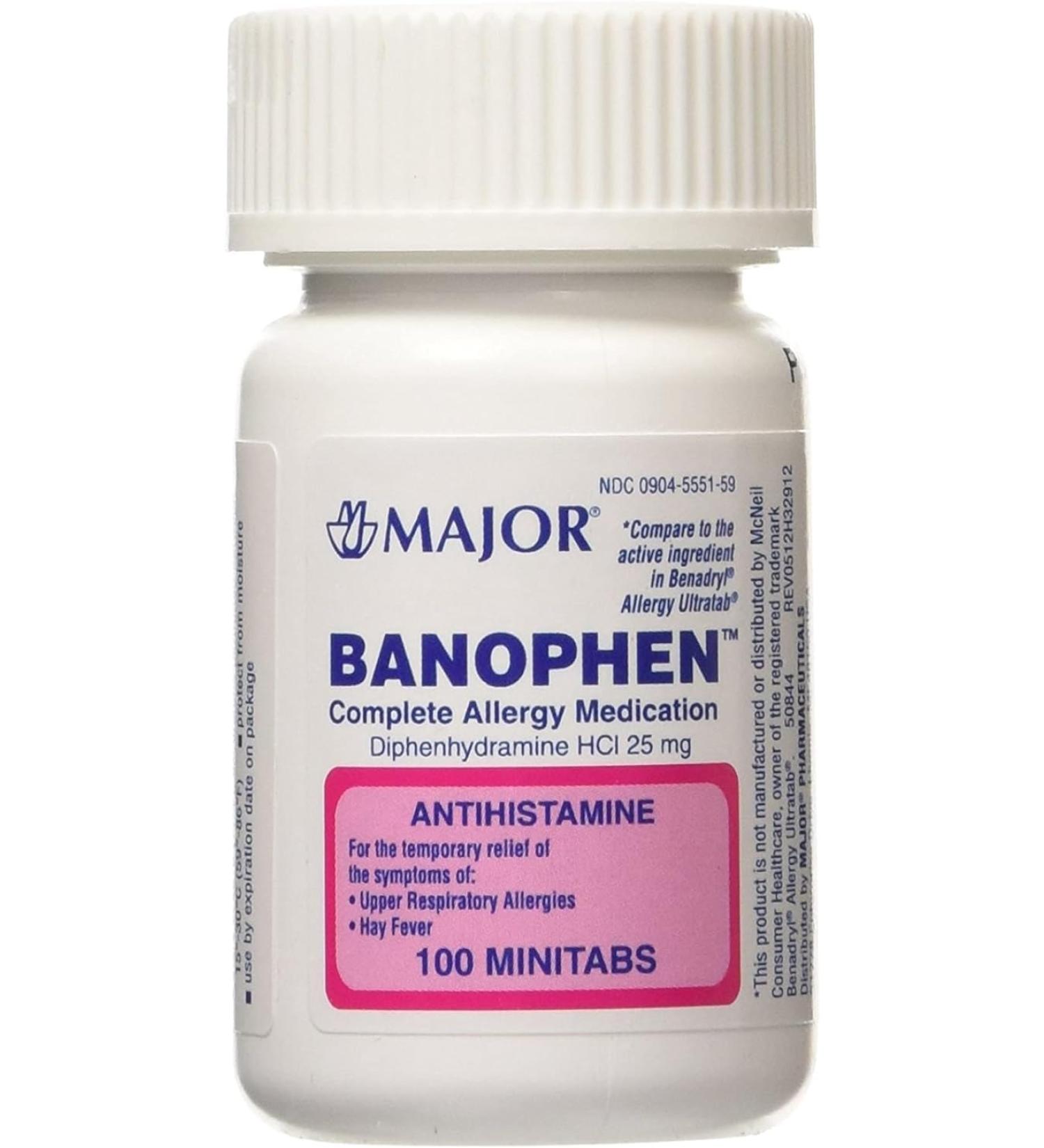 Buy Major Banophen Diphenhydramine Capsules 25mg - 100ct | Fast International Shipping - Buy Online on GoSupps.com