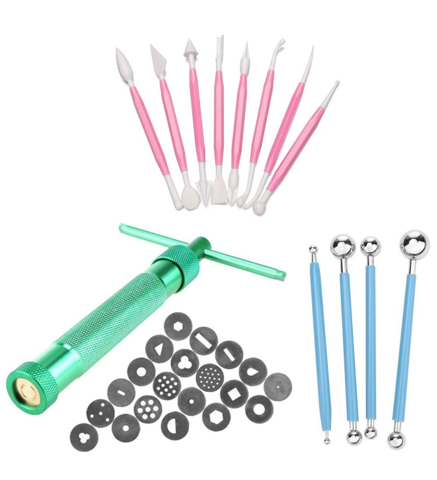 32 Pcs Clay Fondant Extruder Cake Decorating Tools - Sugar Modeling Gun with 20 Tips, Ball Stylus Dotting Tool, & Sculpting Supplies - Buy Online on GoSupps.com