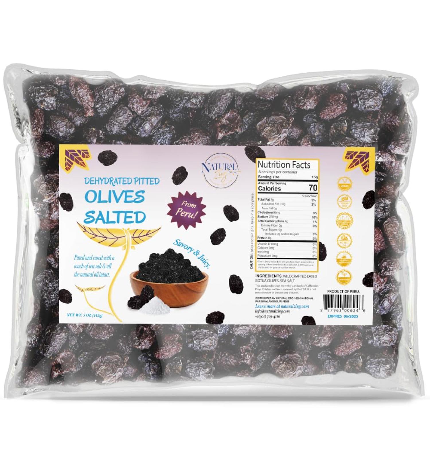 NaturalZing Organic Peruvian Black Dried Pitted Olives 8oz - Premium Cured with Sea Salt - Buy Online on GoSupps.com