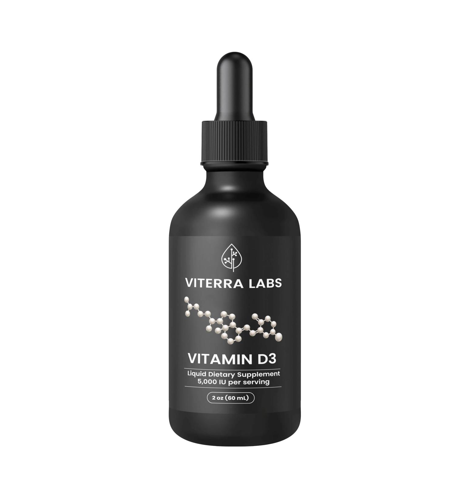 Viterra Labs Liquid Vitamin D3 Drops 5000 IU High Absorption for Immune & Bone Support Tasteless Non-GMO Adjustable Dosing 2 Ingredients (Vitamin D + Organic MCT Oil) 2 oz (60 Servings) - Buy Online on GoSupps.com