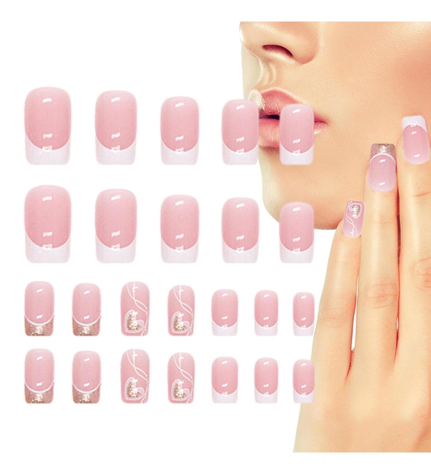 Pack of 24 Square Nails for Sticking Short with Rhinestones Square Short Cute Press on Nails Full Nails with Love Heart Pattern 24 for Fingernails 1pcs - Buy Online on GoSupps.com