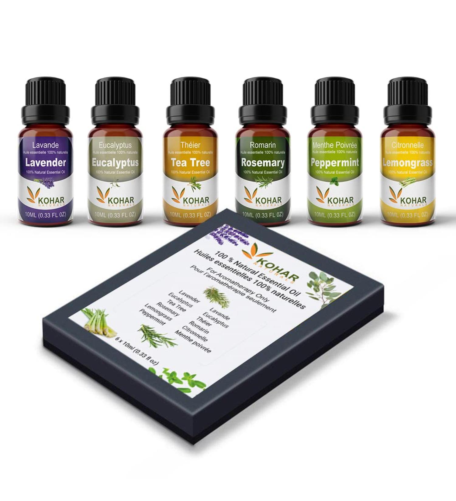 100% Pure Aromatherapy Essential Oils Diffuser Gift Set - Lavender Eucalyptus Tea Tree Rosemary Lemongrass & Peppermint - 6 x 10 mL - Buy Online on GoSupps.com