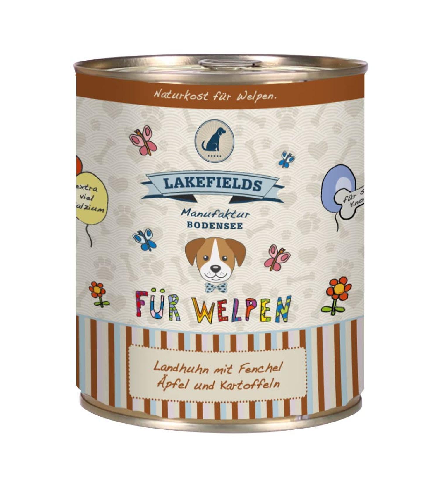 Lakefields MANUFAKTUR Dog Food Wet Puppy Food with Chicken 61% Meat Content for Baby Dogs 6 x 800 g - Buy Online on GoSupps.com