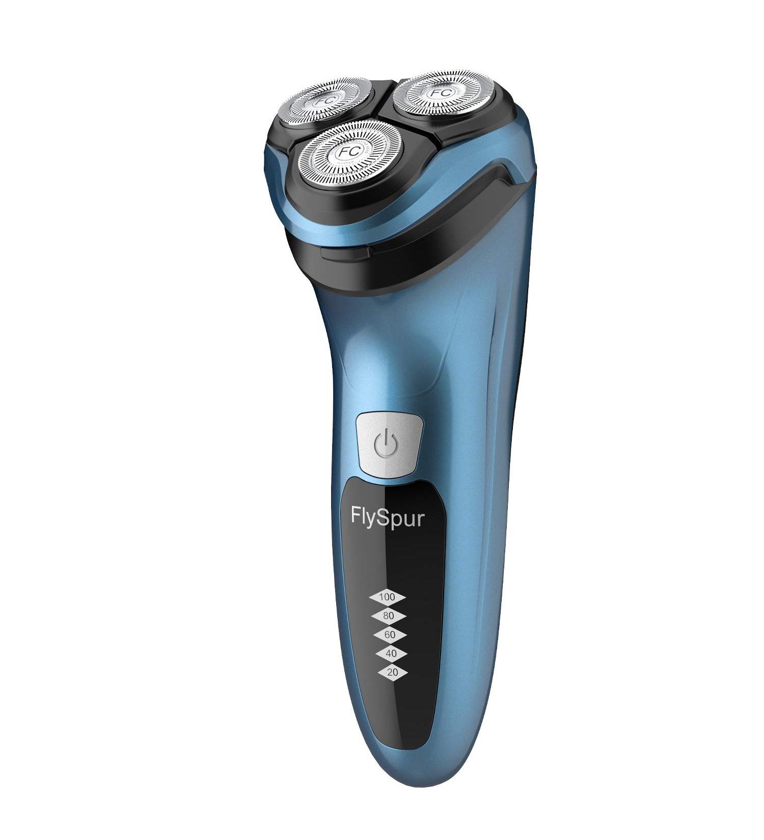 Men's Electric Shaver FlySpur 3D Rechargeable Waterproof Rotary Razor with Pop-up Trimmer - Blue - Buy Online on GoSupps.com