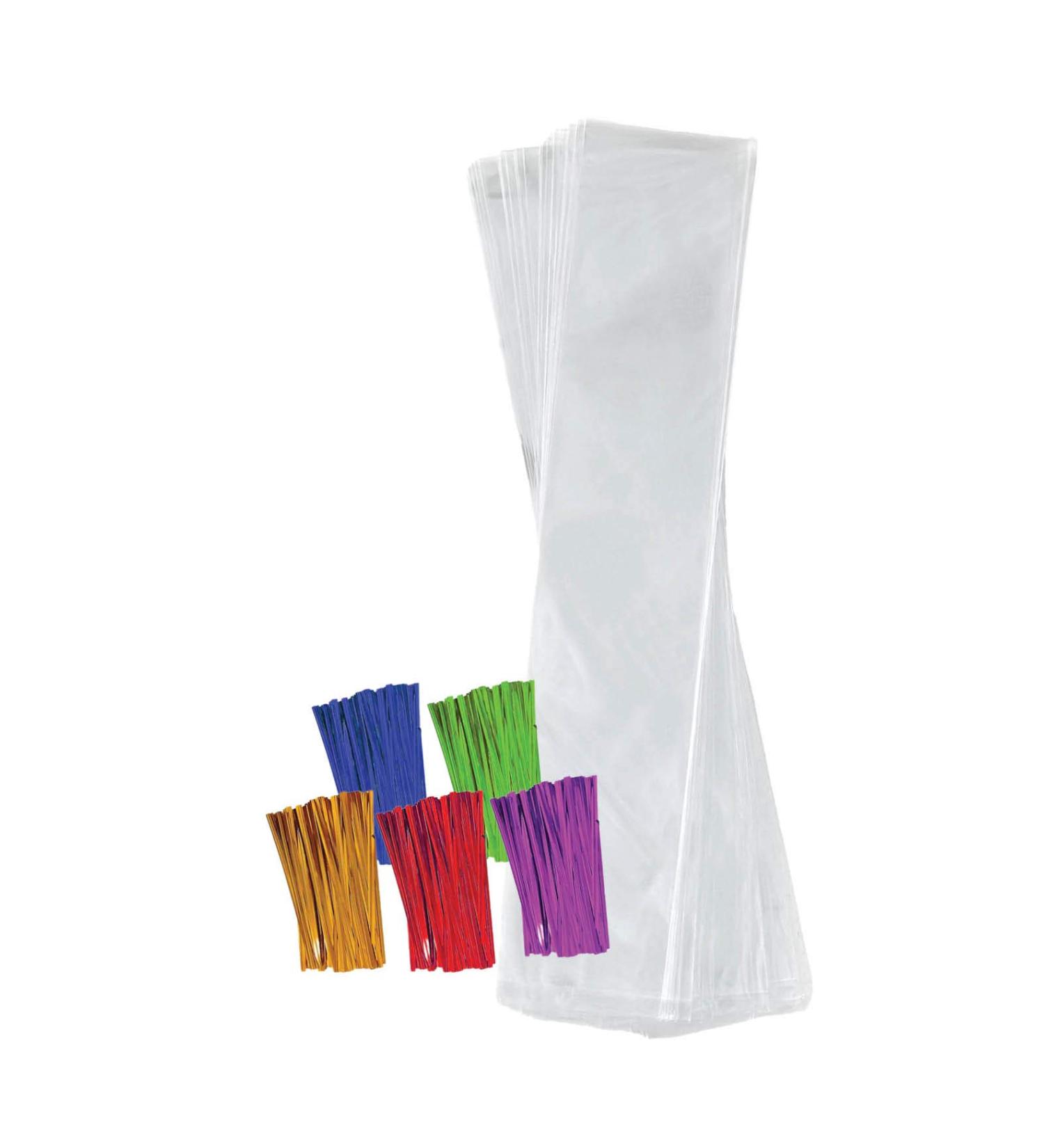 Clear Cellophane Bags 2x10 Inch (100 Pack) with Colored Twist Ties for Gifts & Party Favors - Buy Online on GoSupps.com