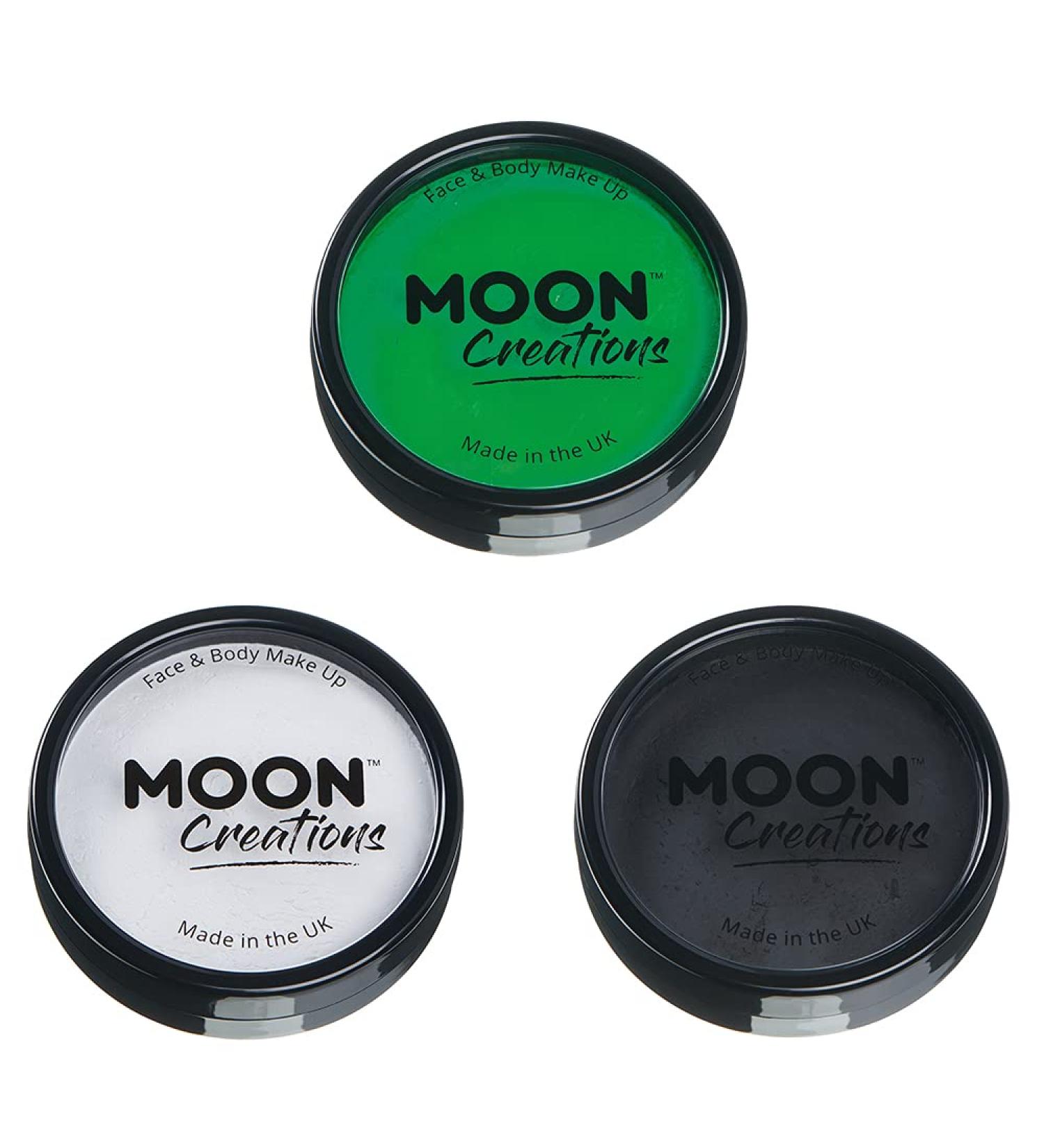  Moon Creations Moon Creations Professional Face and Body Makeup | Bright Green White Black | 36g | Professional Cake Paint for Face Painting | Face Paint for Kids & - Buy Online on GoSupps.com