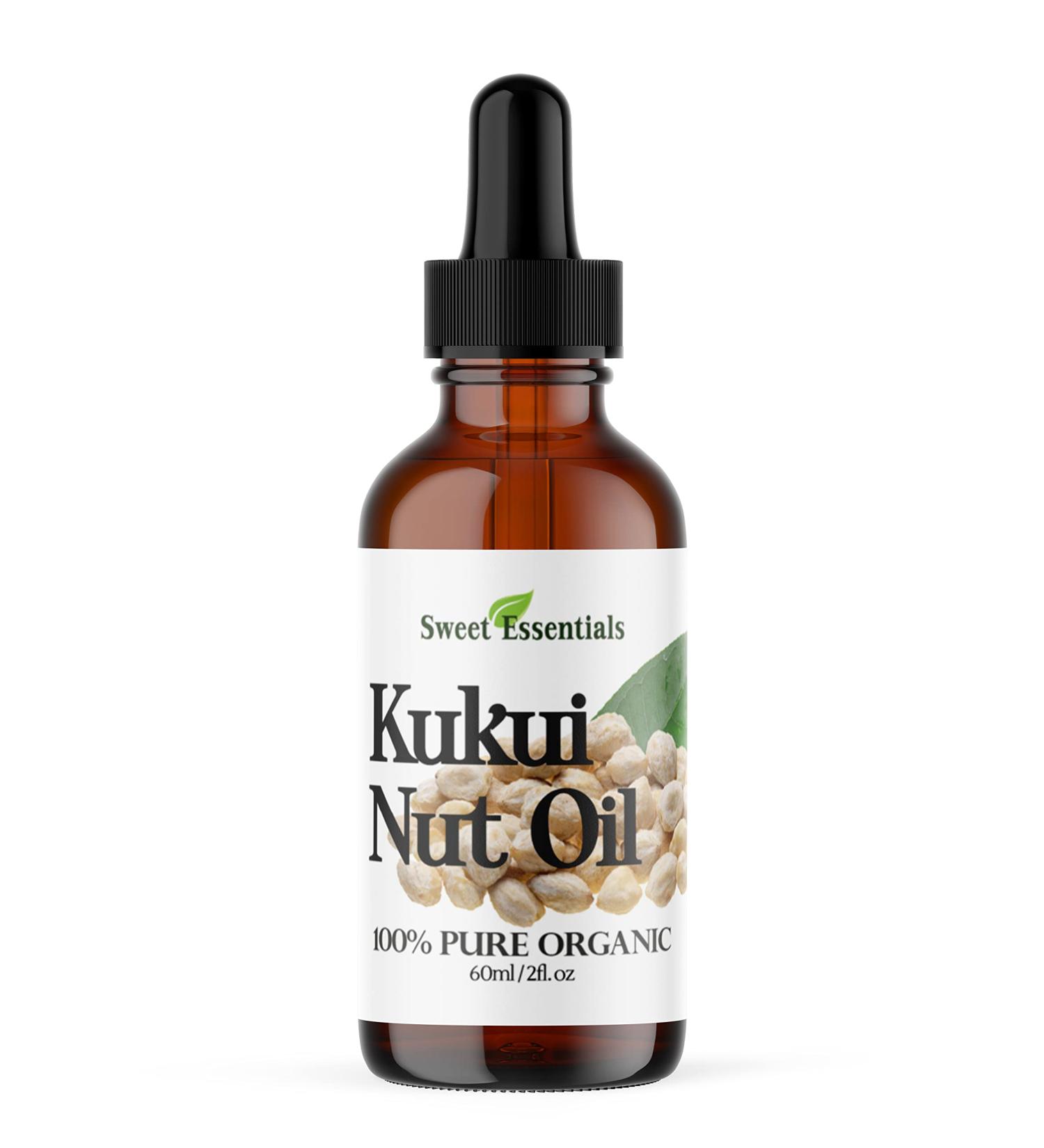 100% Organic Kukui Nut Oil - Imported from Hawaii | 2oz Glass Bottle with Dropper | Natural Moisturizer for Skin Hair & Face | Sweet Essentials - Buy Online on GoSupps.com