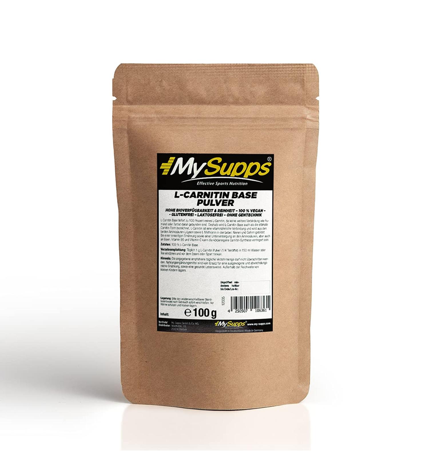 Mysupps L-Carnitine Base Powder Ultra Carnitin Diet Support for Strength & Endurance Athletes Eco-Friendly Packaging Made in Germany (100g) - Buy Online on GoSupps.com