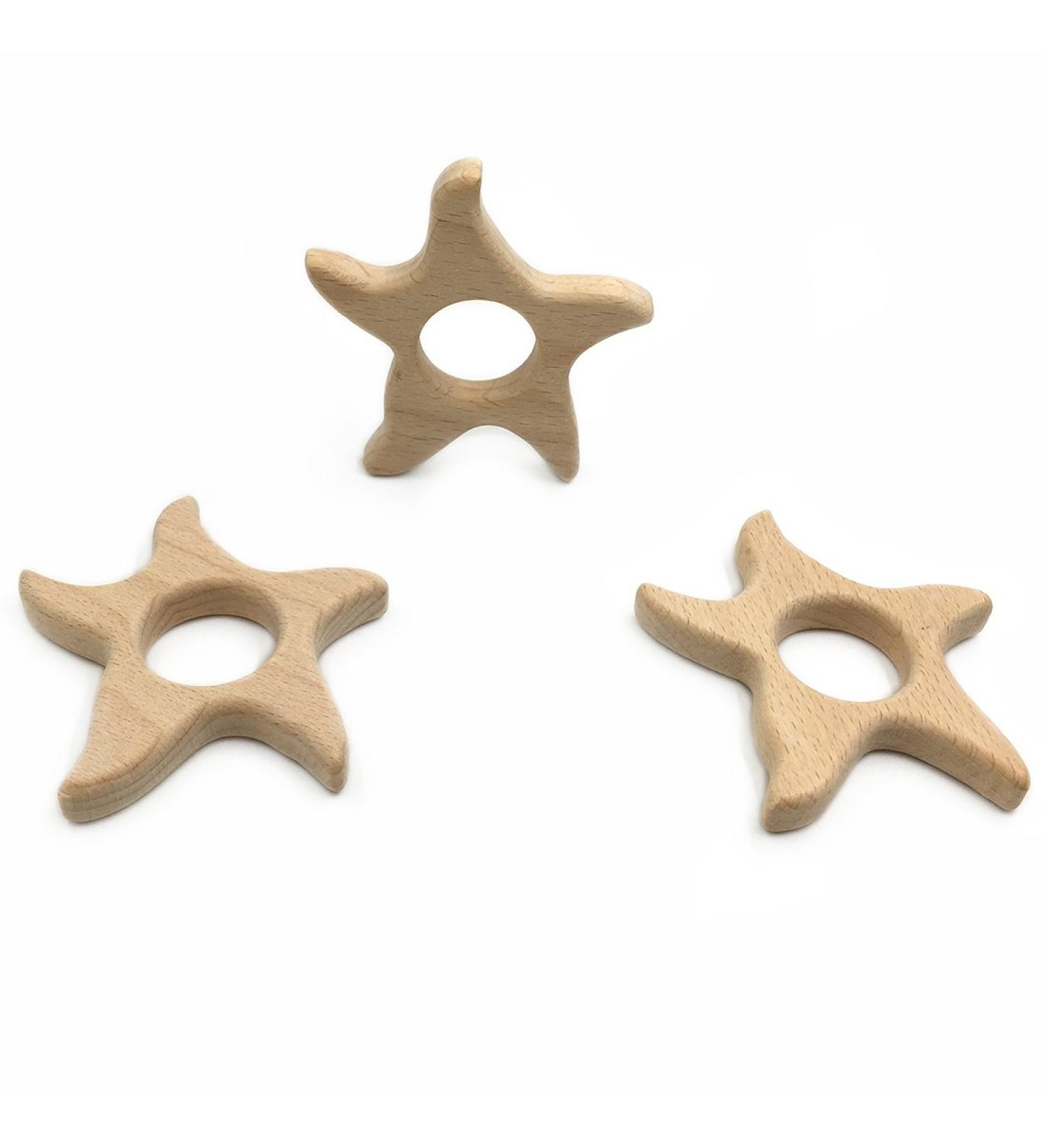 Wendysun 3pcs Cartoon Wood Teether - Natural Animal Starfish Shape Baby Teething Toy - Buy Online on GoSupps.com
