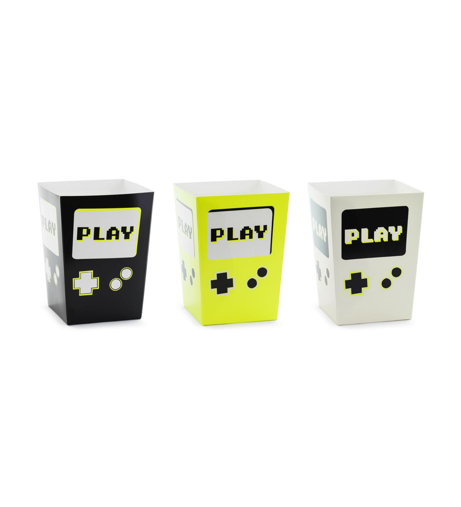 Popcorn Bags Gaming 7 x 7 x 12 cm Set of 6 - Candy Bar/Salty Bar Bags for Sweets and Party Snacks - Children's Birthday Theme Party - Black White Yellow - Buy Online on GoSupps.com