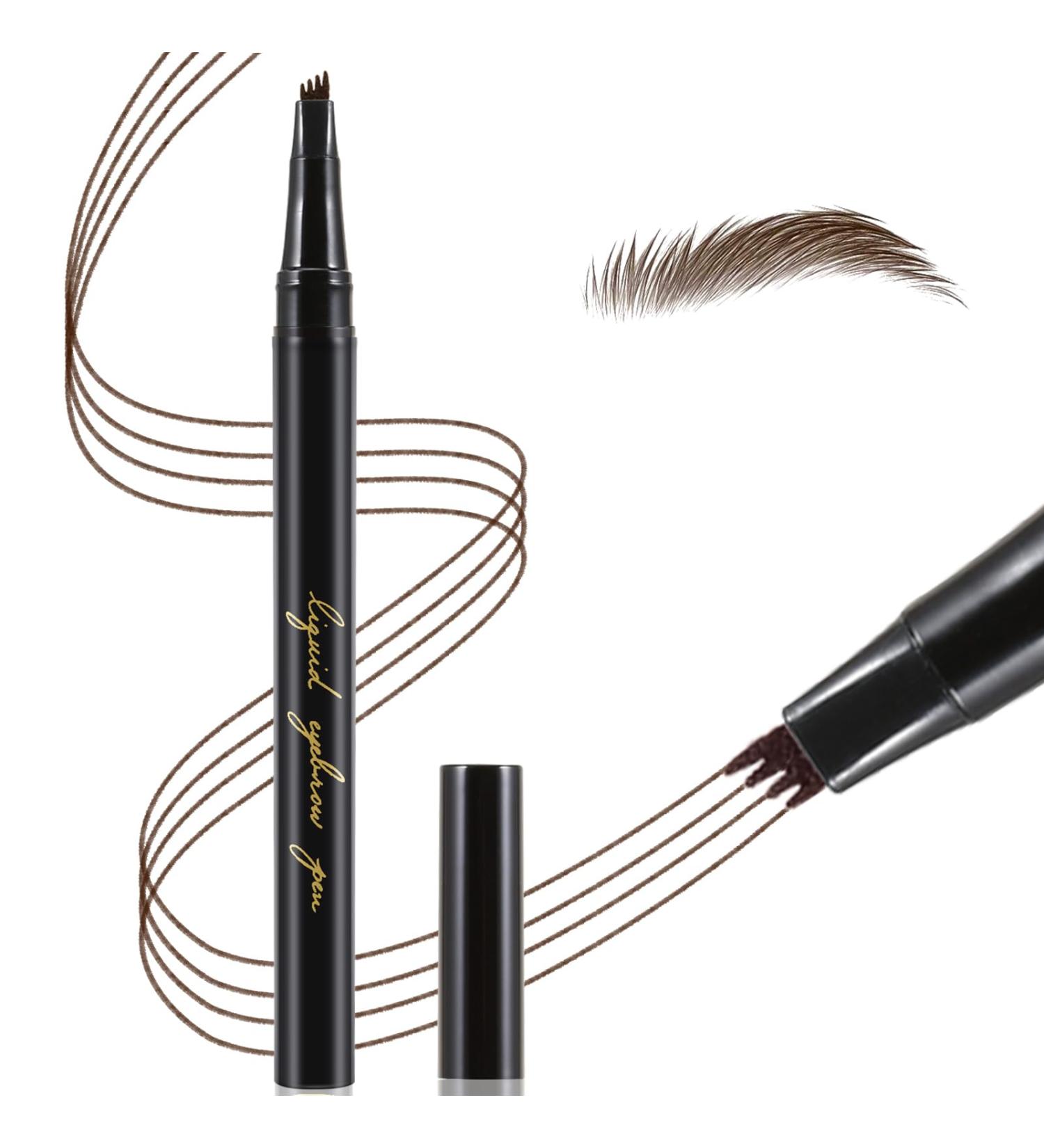 Buy Liquid Eyebrow Pen | Waterproof Microblading Pencil | Long-Lasting 4 Point Eyebrow Gel #002 Dark Brown - Perfect for Natural Brows - Buy Online on GoSupps.com