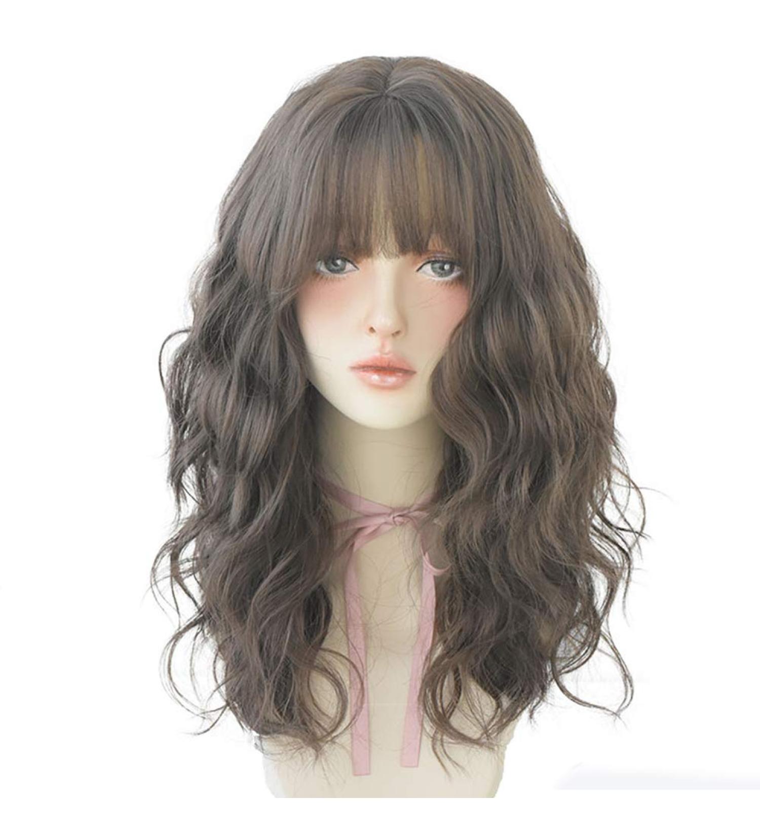 URCGTSA Long Wavy Synthetic Party Wig with Bangs - 22 Heat Resistant Fiber Hair in Cold Brown for Women - Buy Online on GoSupps.com