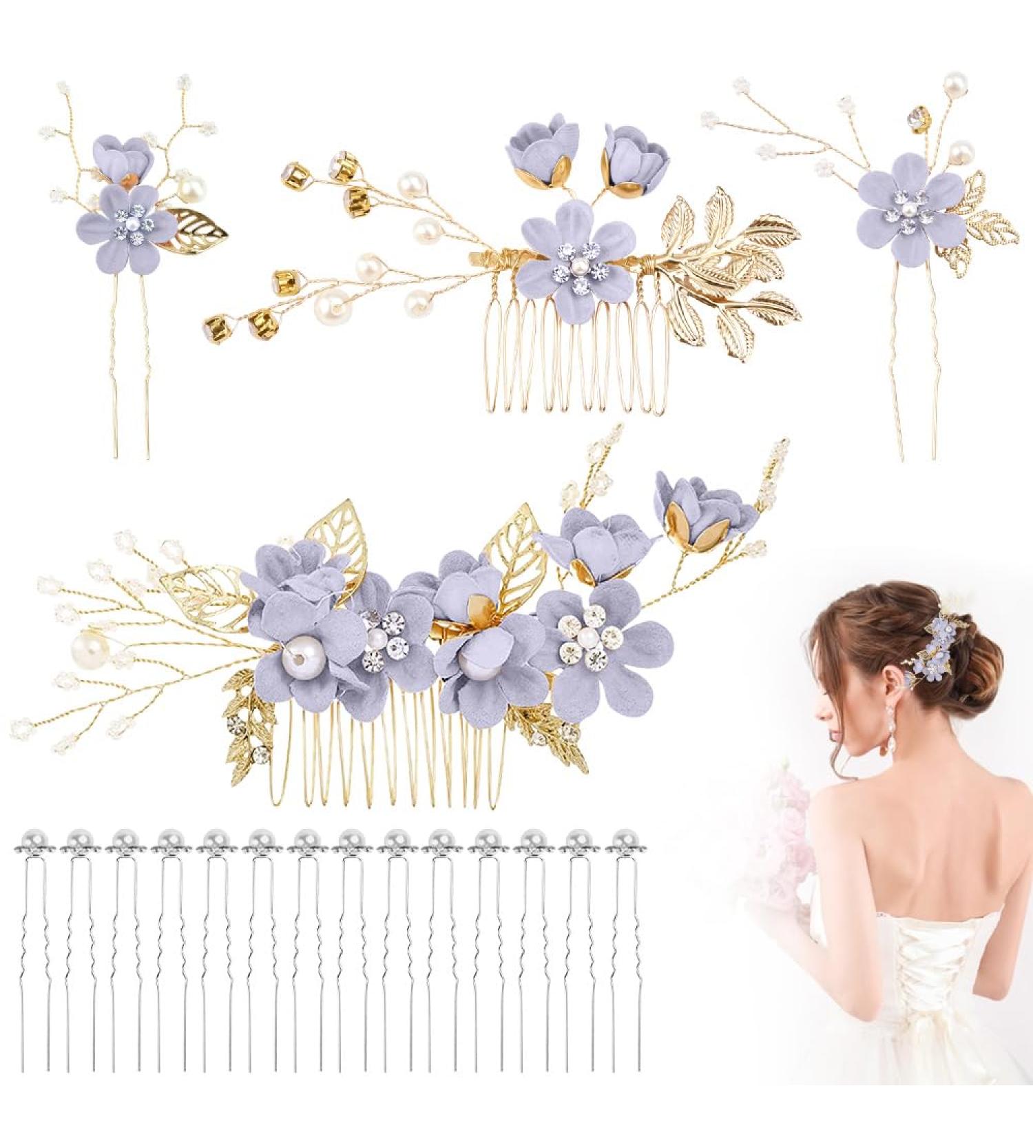 Buy Kleemeiero 22pc Wedding Hair Jewelry - Blue Bridal Crown & Floral Hair Accessories for Women & Girls - Buy Online on GoSupps.com