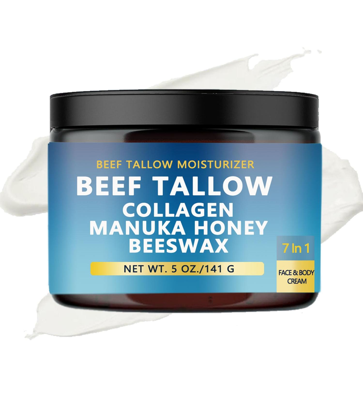 ANEFOSE Beef Tallow Collagen Manuka Honey Beeswax Grass-fed Tallow and Manuka Honey Cream 7 in 1 Natural Beef Tallow Moisturizer for Skin Face Body (1) - Buy Online on GoSupps.com