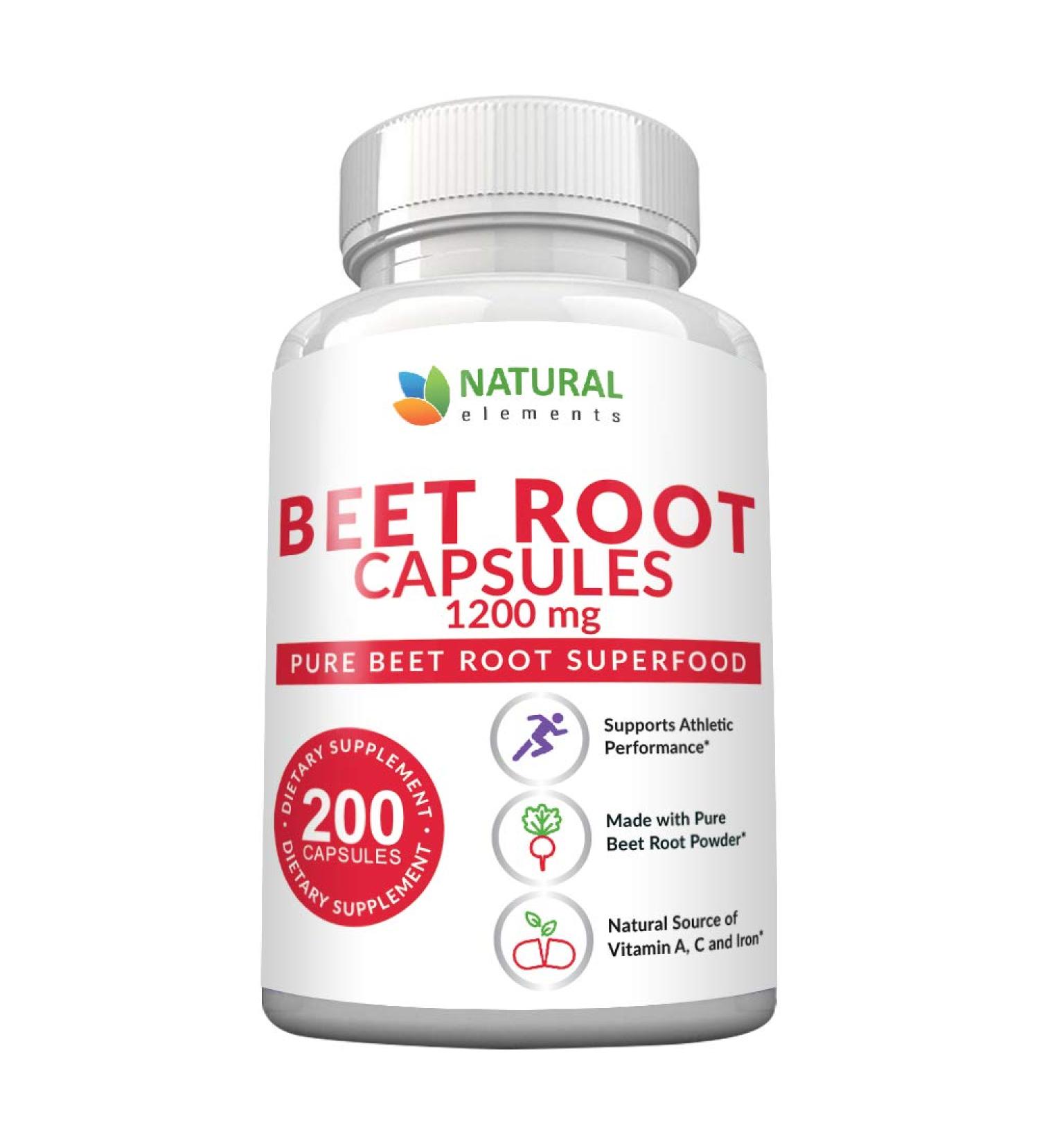 Beet Root Capsules 1200mg - 200 Powder Capsules for Blood Pressure & Athletic Performance - Non-GMO & Gluten Free - Buy Online on GoSupps.com