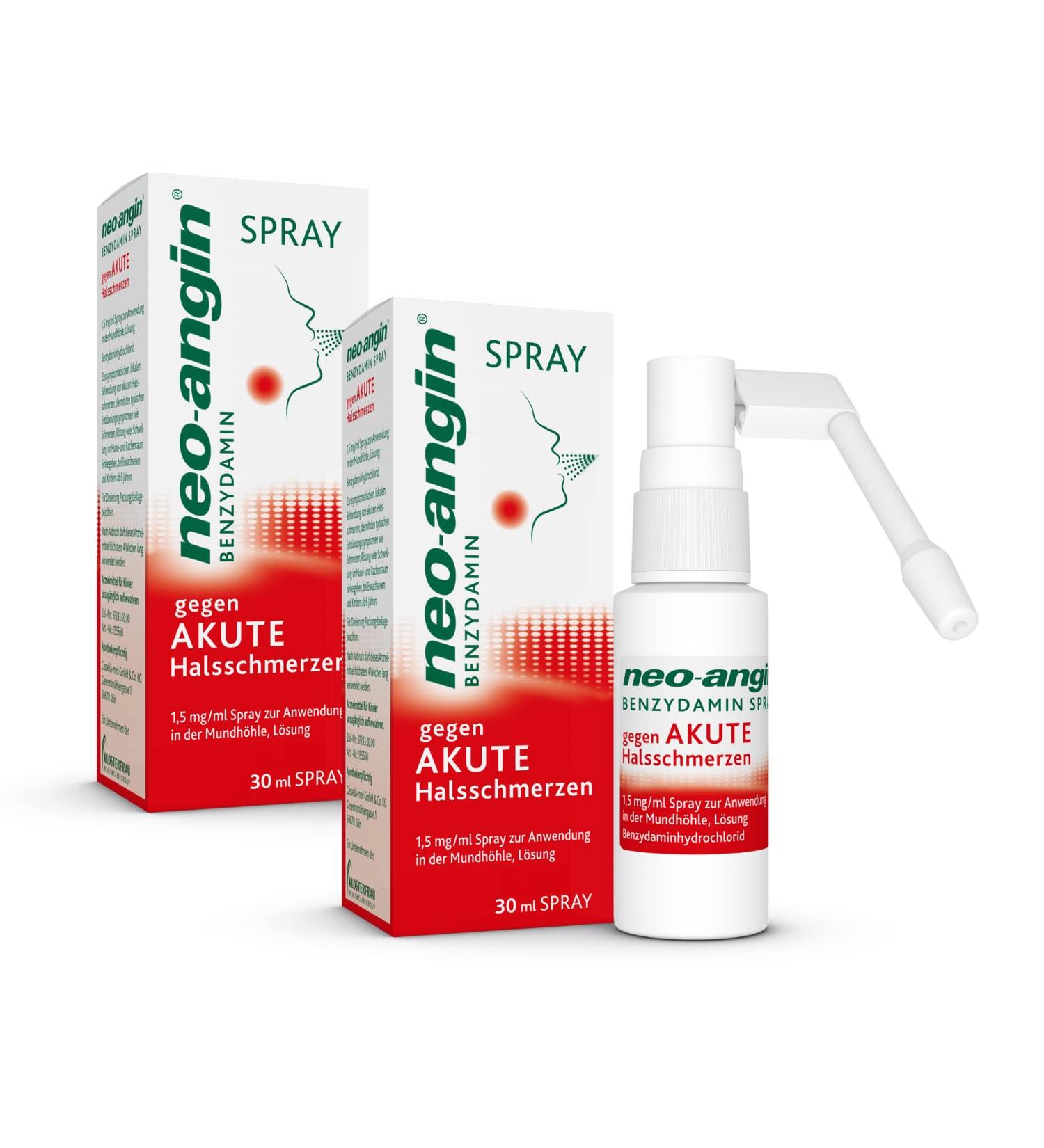 Neo-Angin Benzydamin Spray for Acute Sore Throat - Anti-Inflammatory Decongestant Sugar-Free 2 x 30 ml | Effective Relief for Adults & Children - Buy Online on GoSupps.com