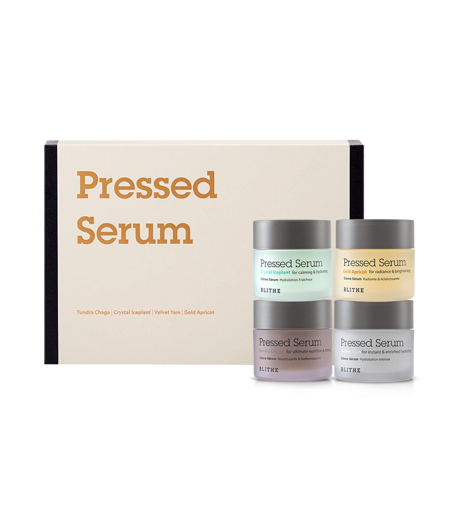 Blithe Pressed Serum Deluxe Collection Gift Set for Her - Korean Skin Care Set with Chaga Iceplant Yam & Apricot Extract - Travel Size Face Moisturizer - Unique Self Care Gifts for Women - 4pcs 2.96 Fl Oz - Buy Online on GoSupps.com