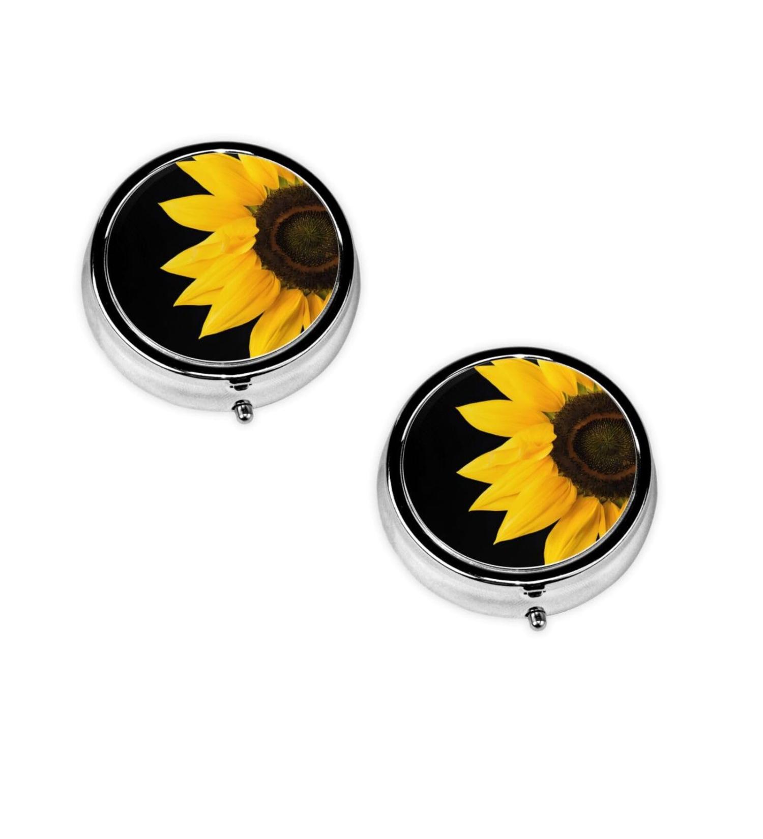 Wild Flower Sunflower Mini Round Pill Box | 3 Compartment Travel Organizer | Portable Medicine Case for Home & Office - Buy Online on GoSupps.com