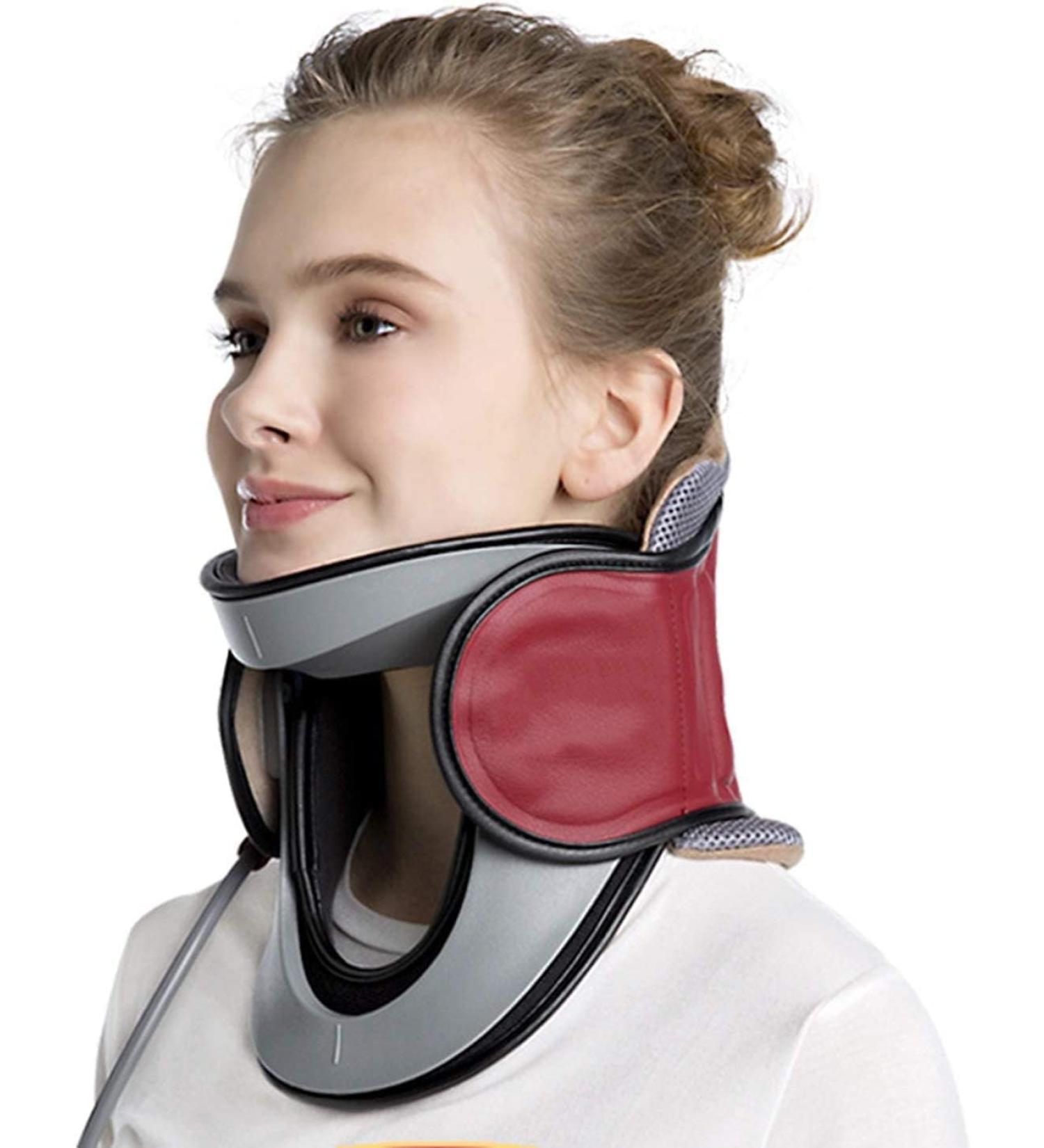 Esasam Neck Traction Device - Relief for Neck & Shoulder Pain | Cervical Traction Tool for Adults & Students - Red - Buy Online on GoSupps.com