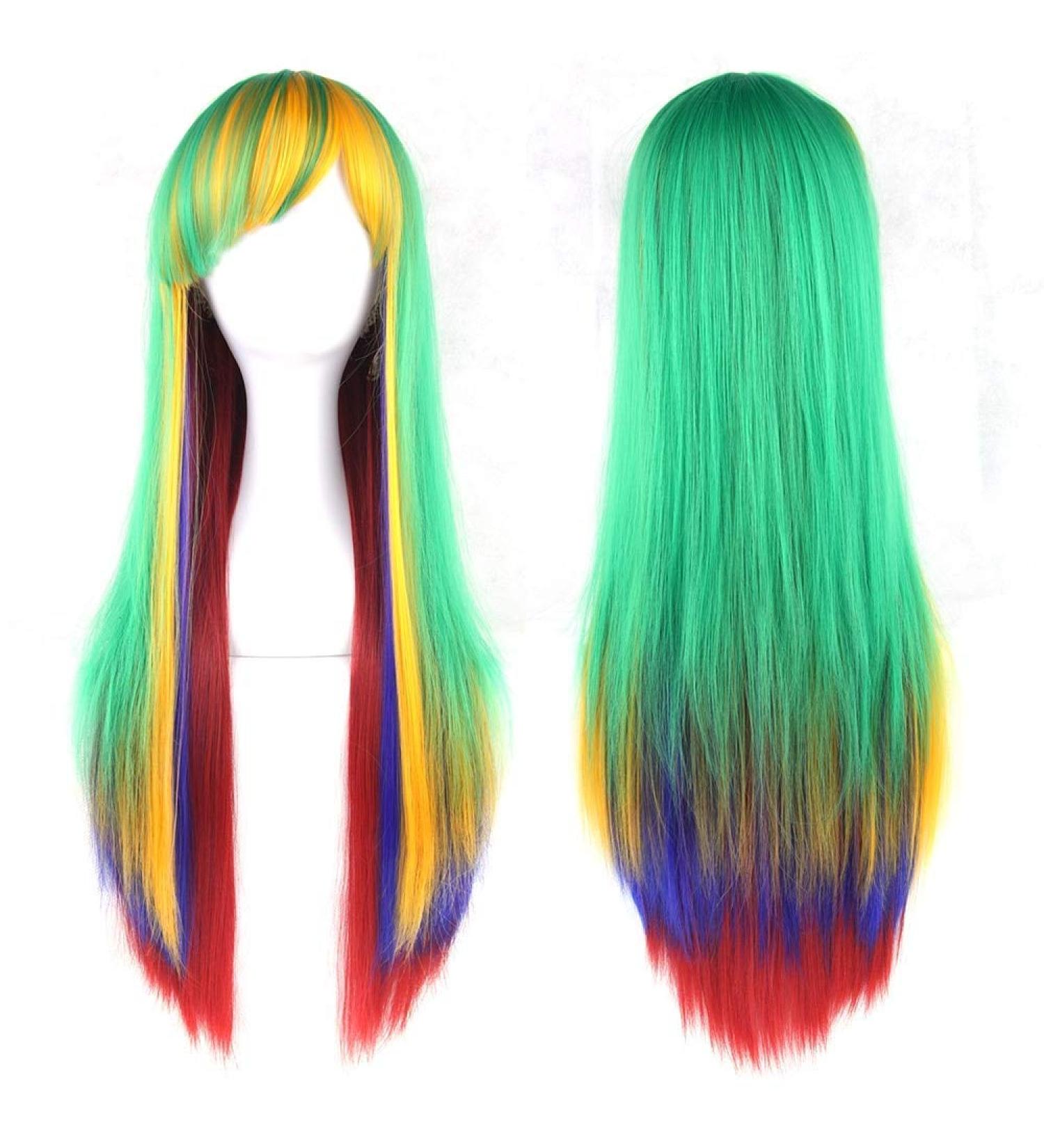 LFMDJF 70cm Long Women Hair Color High Temperature Fiber Wigs Pink Blue Synthetic Hair Wig Pelucas 28inches 4/27HL T1B/4/30