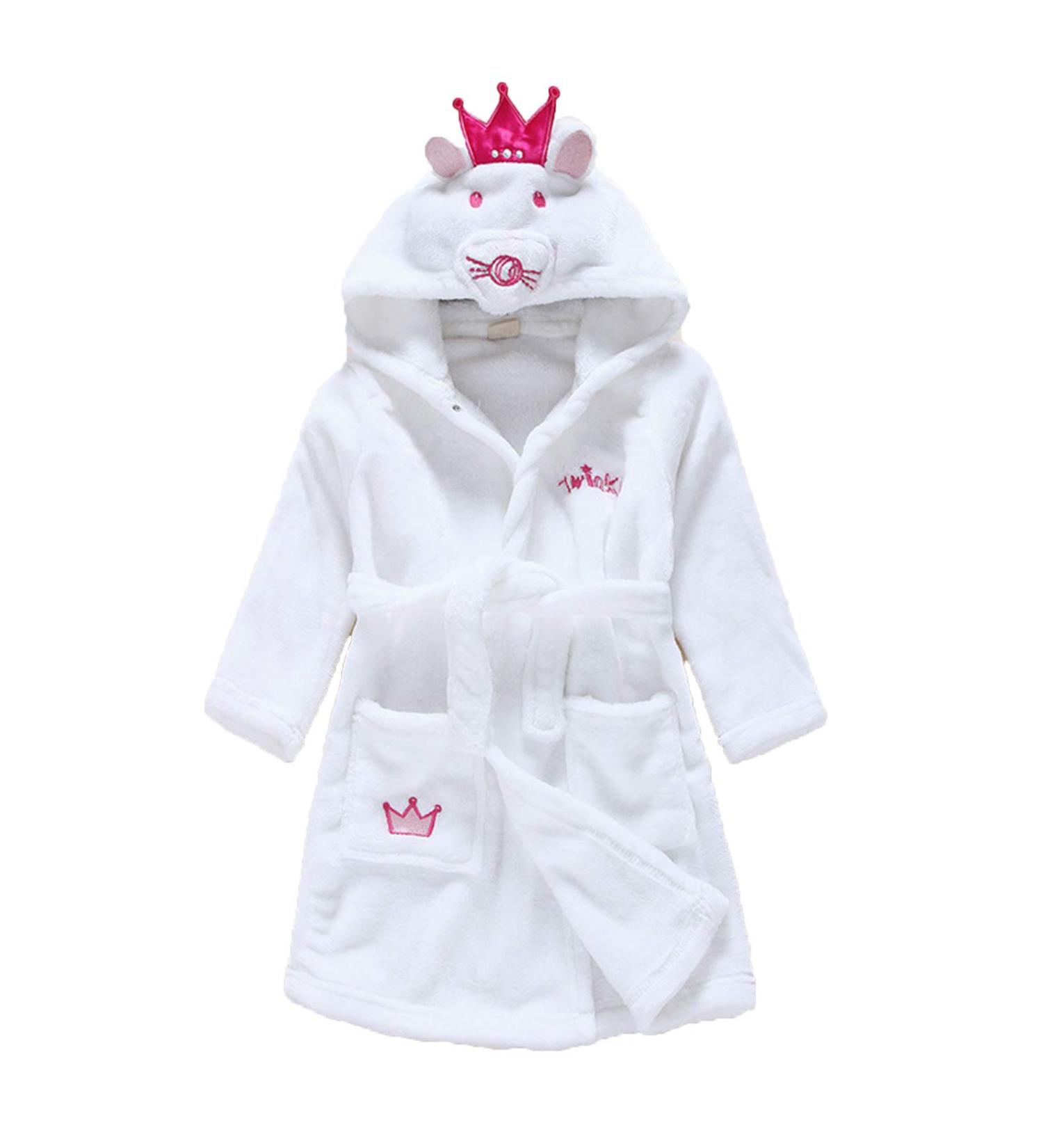 Baby boys & girls unisex bathrobe 0-24 months soft plush flannel fleece hooded bathrobe plush animal face bathrobe for babies toddlers newborn 3-4 months white mouse