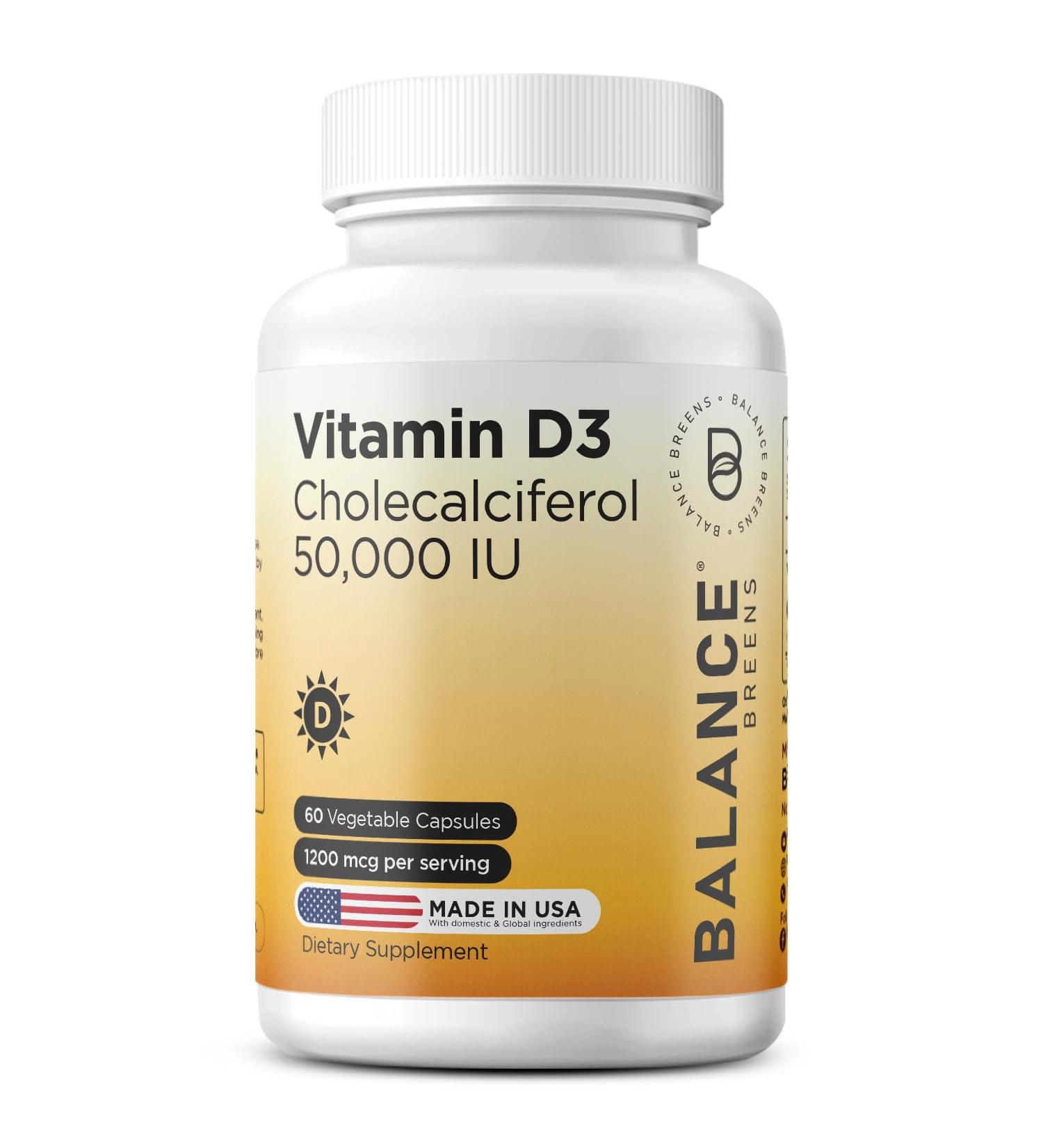 Balancebreens Vitamin D3 50 000 IU 60 Veggie Capsules - High Potency Supports Immune & Bone Health - Weekly Once 60 Count (Pack of 1) - Buy Online on GoSupps.com