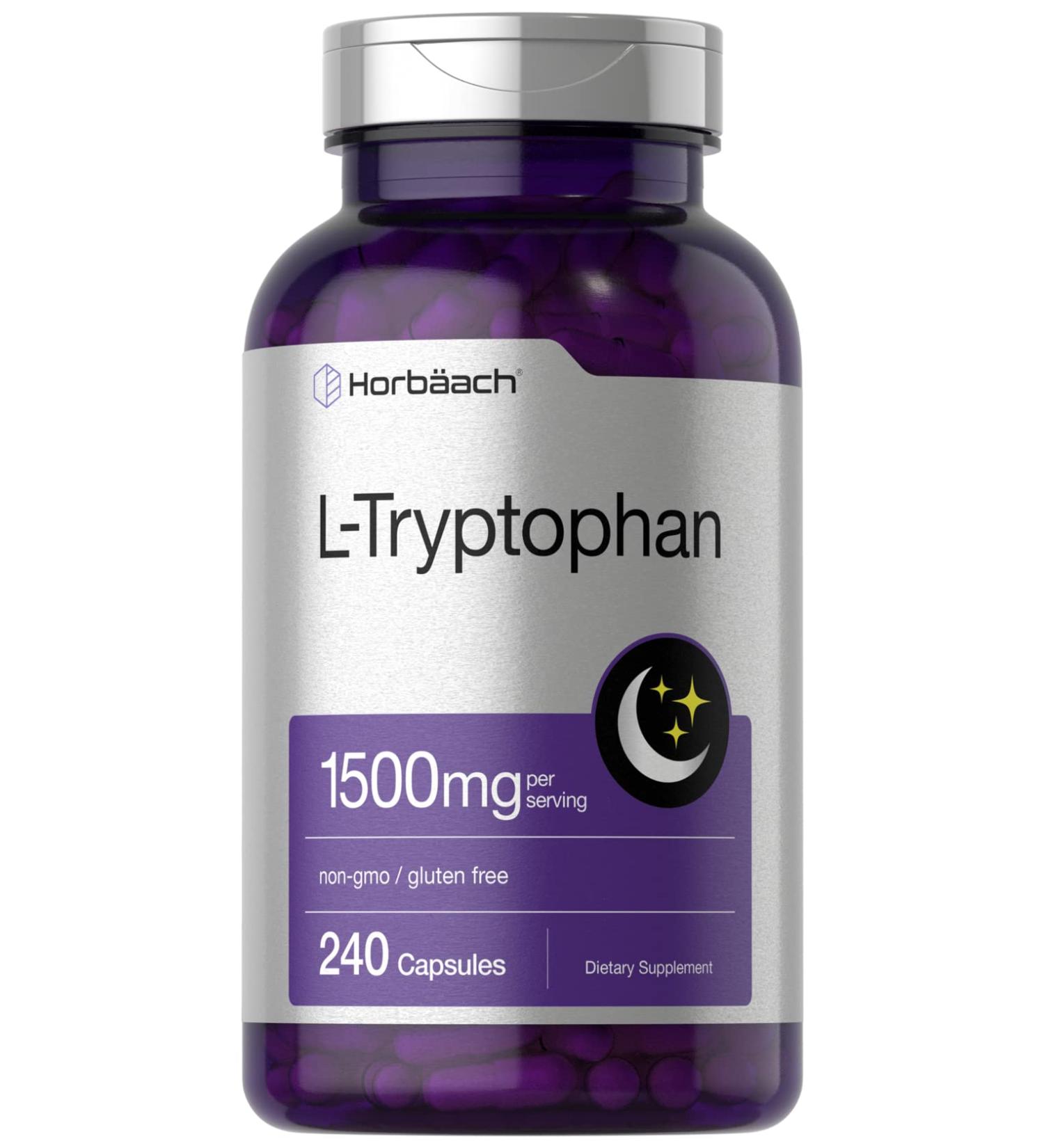 Horb ach L Tryptophan 1500mg Capsules | 240 Count | Nighttime Formula | Non-GMO Gluten Free Supplement - Buy Online on GoSupps.com
