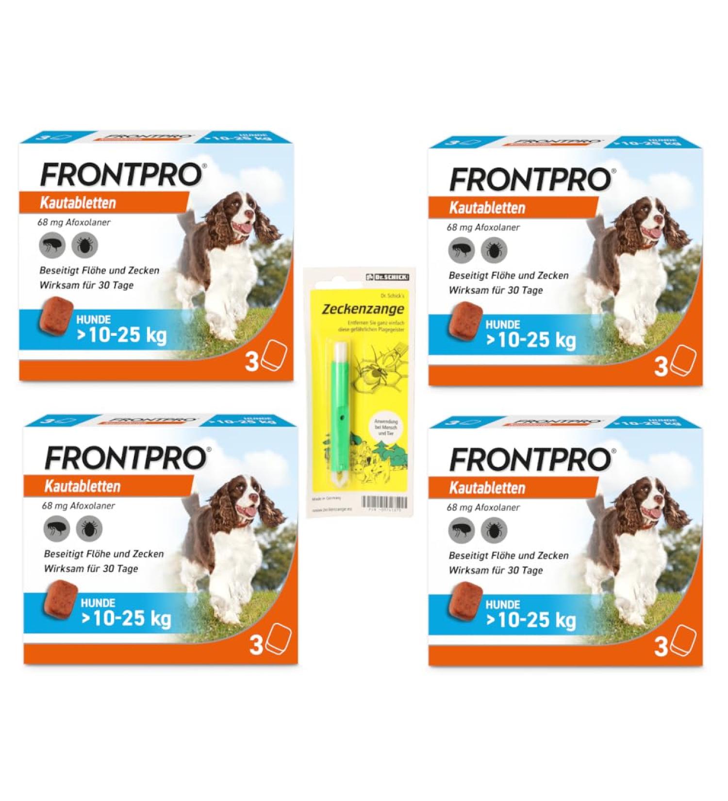 FRONTPRO Chewable Tablets for Dogs 10-25 kg | 12-Month Tick & Flea Protection | Includes Tick Tweezers - Buy Online on GoSupps.com