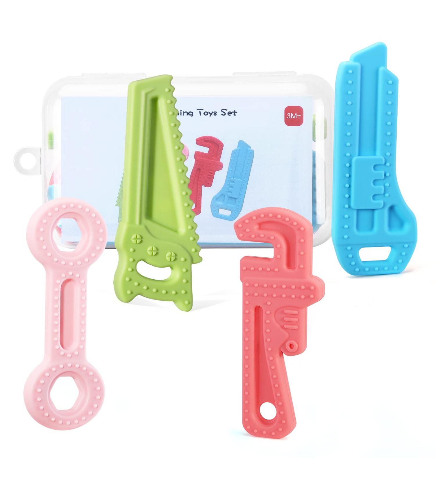 Zooawa Baby Teething Toys 4 Pack Soft BPA-Free Silicone Chew Gums with Storage Case - Safe Teether Toys for Infants and Toddlers - Multicolor Gift Set - Buy Online on GoSupps.com