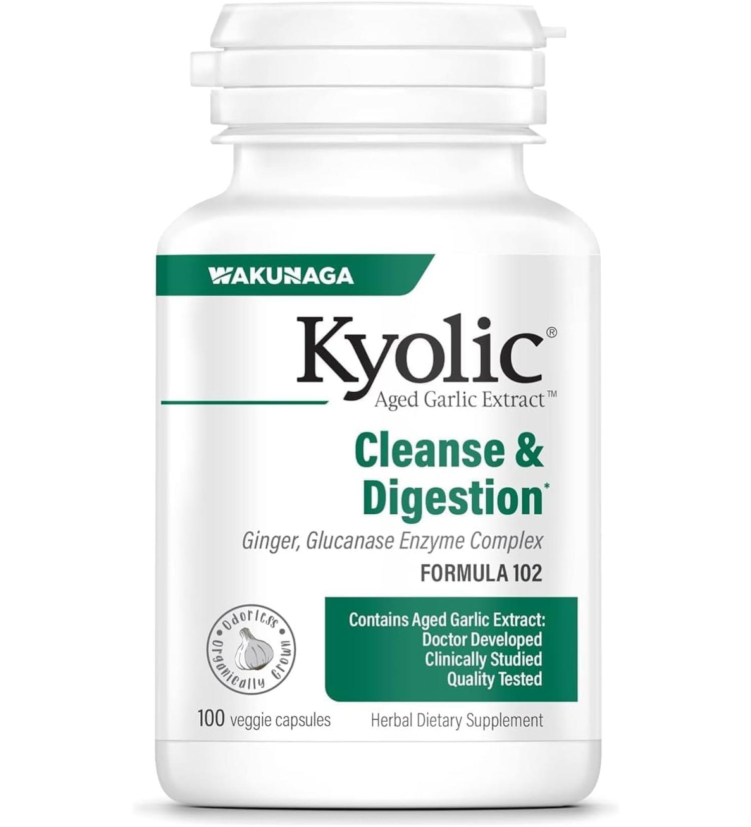 Kyolic Aged Garlic Extract Formula 102 Cleanse & Digestion* Ginger and Enzyme Complex 100 Vegetarian Tablets - Buy Online on GoSupps.com
