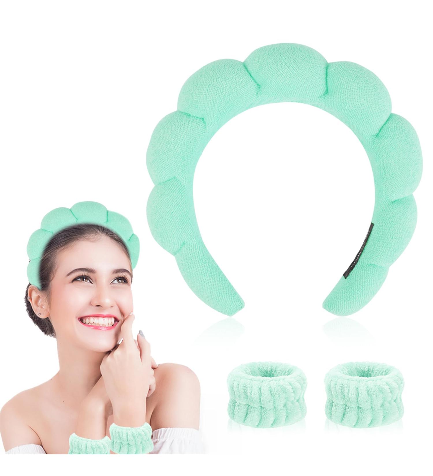 Sponge Spa Headband - 1 Pack Makeup Headband for Women & Girls | Skincare, Makeup Removal, Yoga, Sports | Green Terry Towel Cloth Hair Band - Buy Online on GoSupps.com