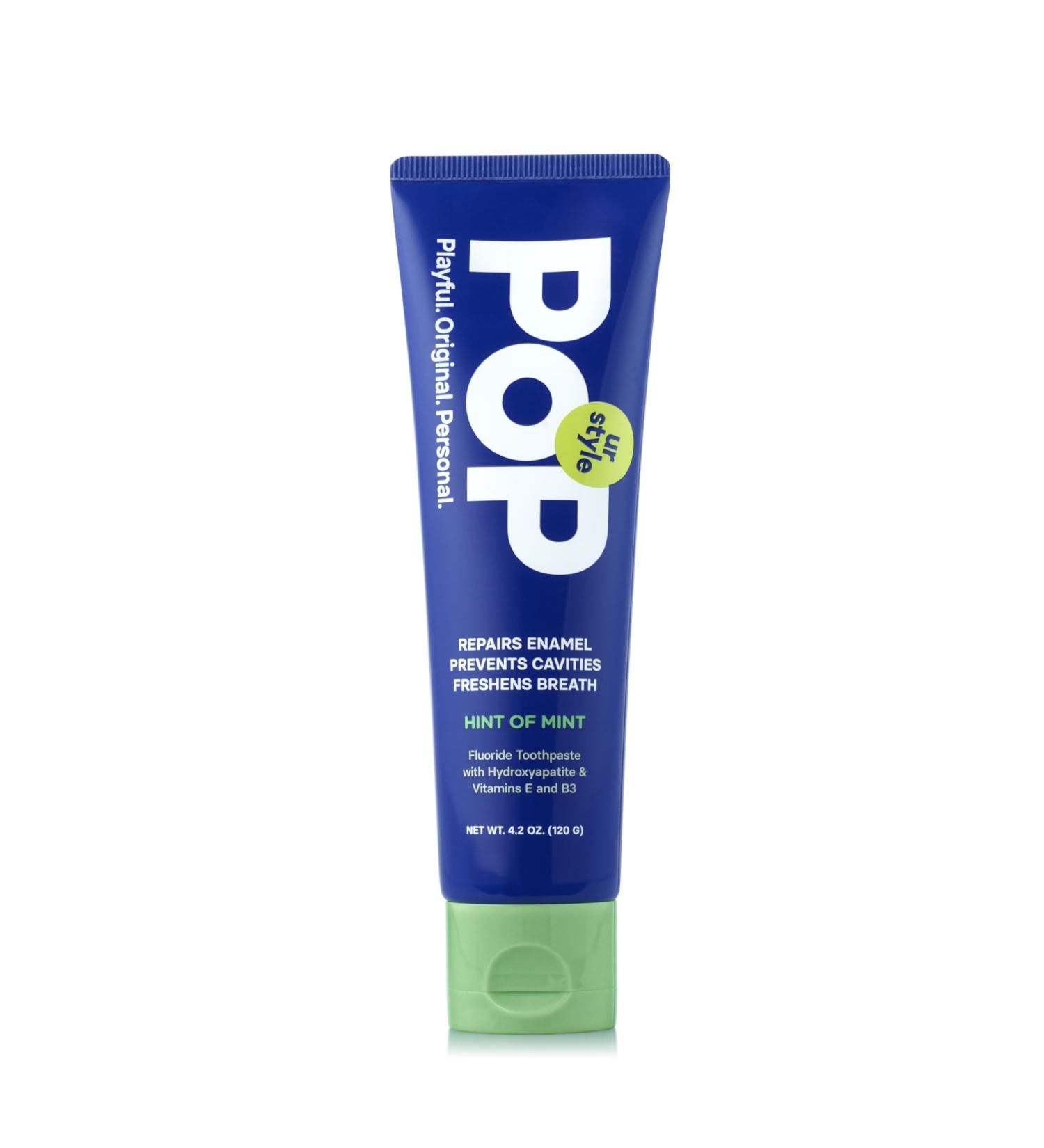 POP Feeling Hint of Mint Toothpaste with Hydroxyapatite & Vitamins E & B3 - Natural Niacinamide Teeth Whitening & Plaque Remover Formula - Bathroom & Travel Size Essentials 4.2 Oz - Buy Online on GoSupps.com