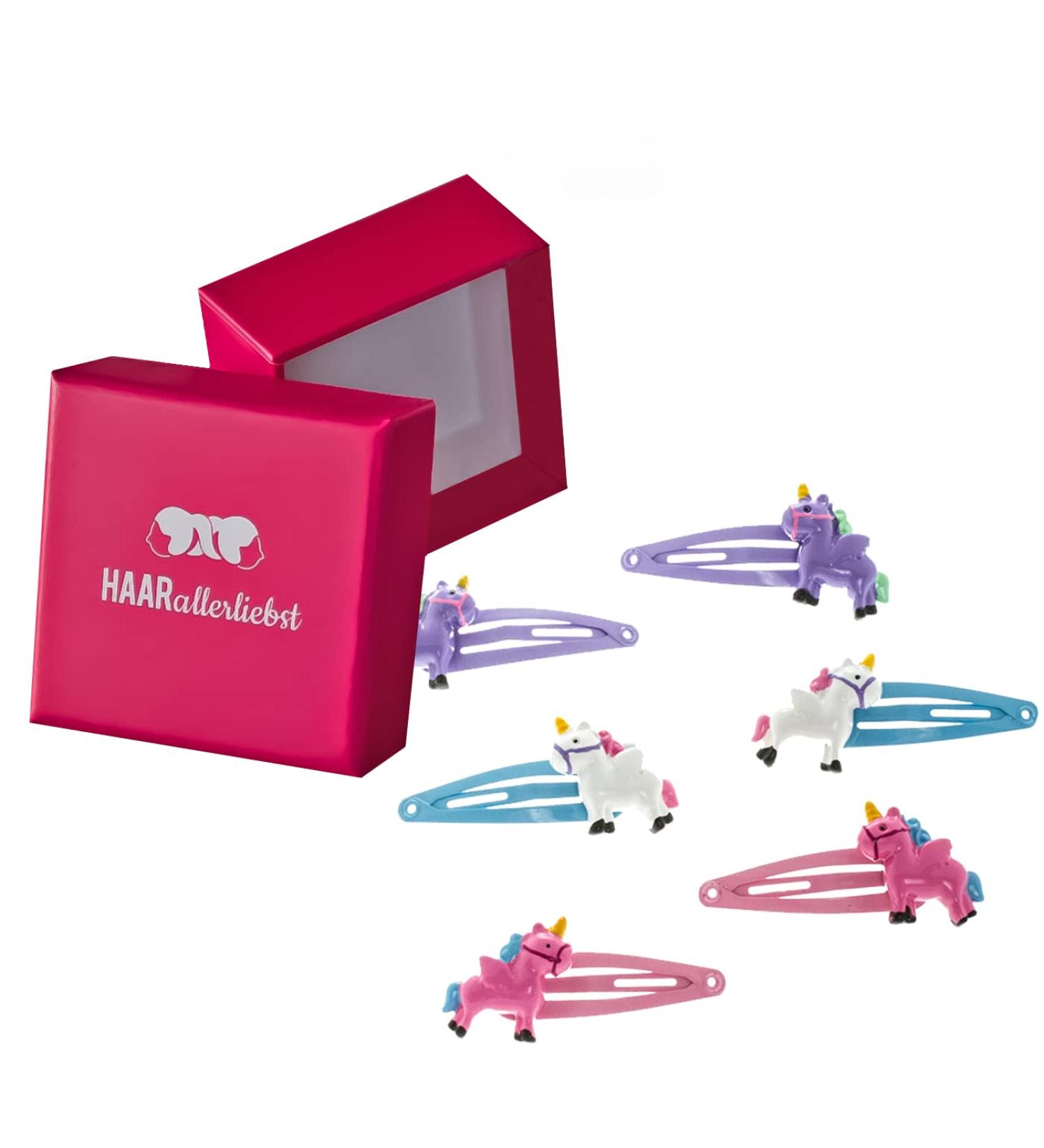 HAARallerliebst Unicorn Hair Clip Set for Girls - 6 Colorful Pieces with Pink Storage Box - Buy Online on GoSupps.com